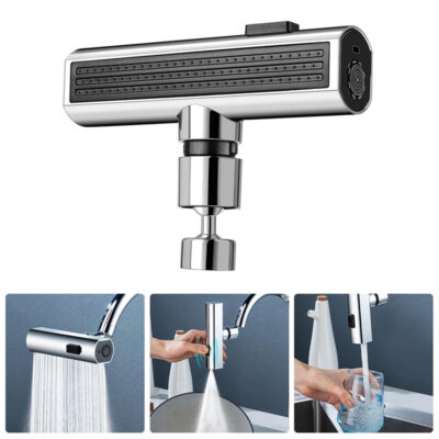 3-in-1 Waterfall Kitchen Faucet Extension – Universal Rotating Splash-Proof Nozzle