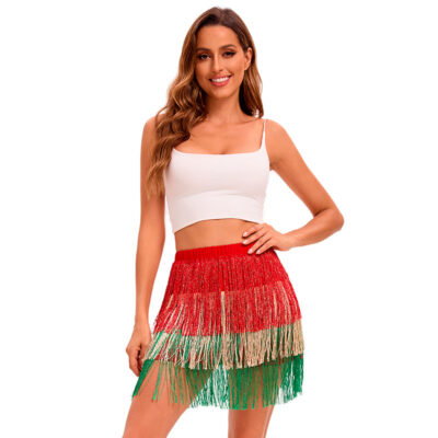 Style Halloween Peacock Dance Colorful Fringe Mini Skirt Bohemian Style Women's Latin Stage Performance Skirt