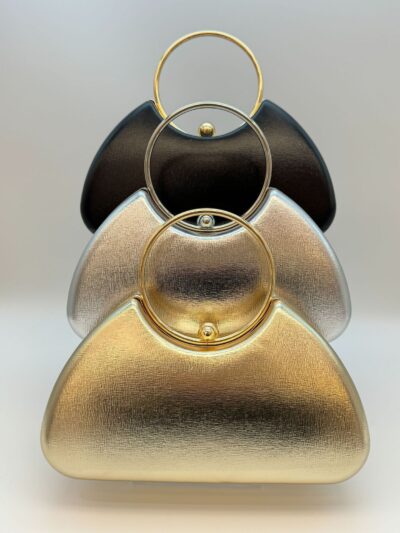 Molanizzi evening clutches: gold, silver, & black minimalist metal frame handbags. Fashion party bags.