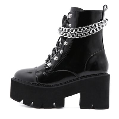 Large Women's Shoes Chain New Thick Soled Waterproof Platform Shoes Thick High-Heeled Short Boots