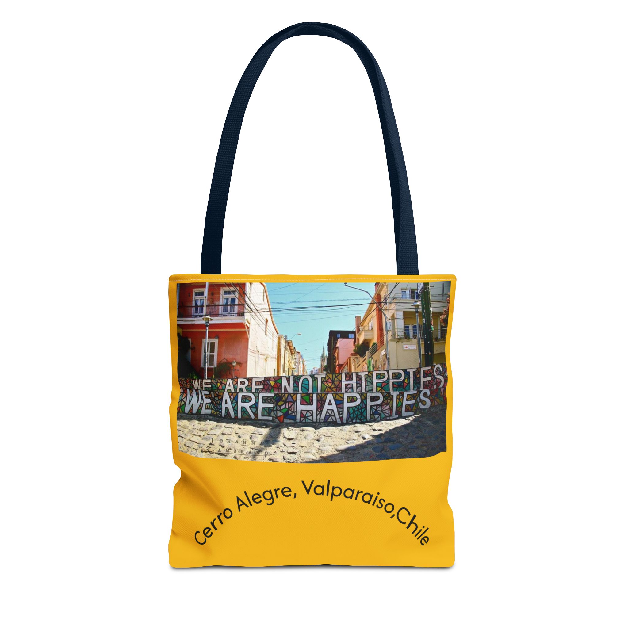 Yellow Statement Tote bag with Valparaiso Graphic. By Molanizzi
