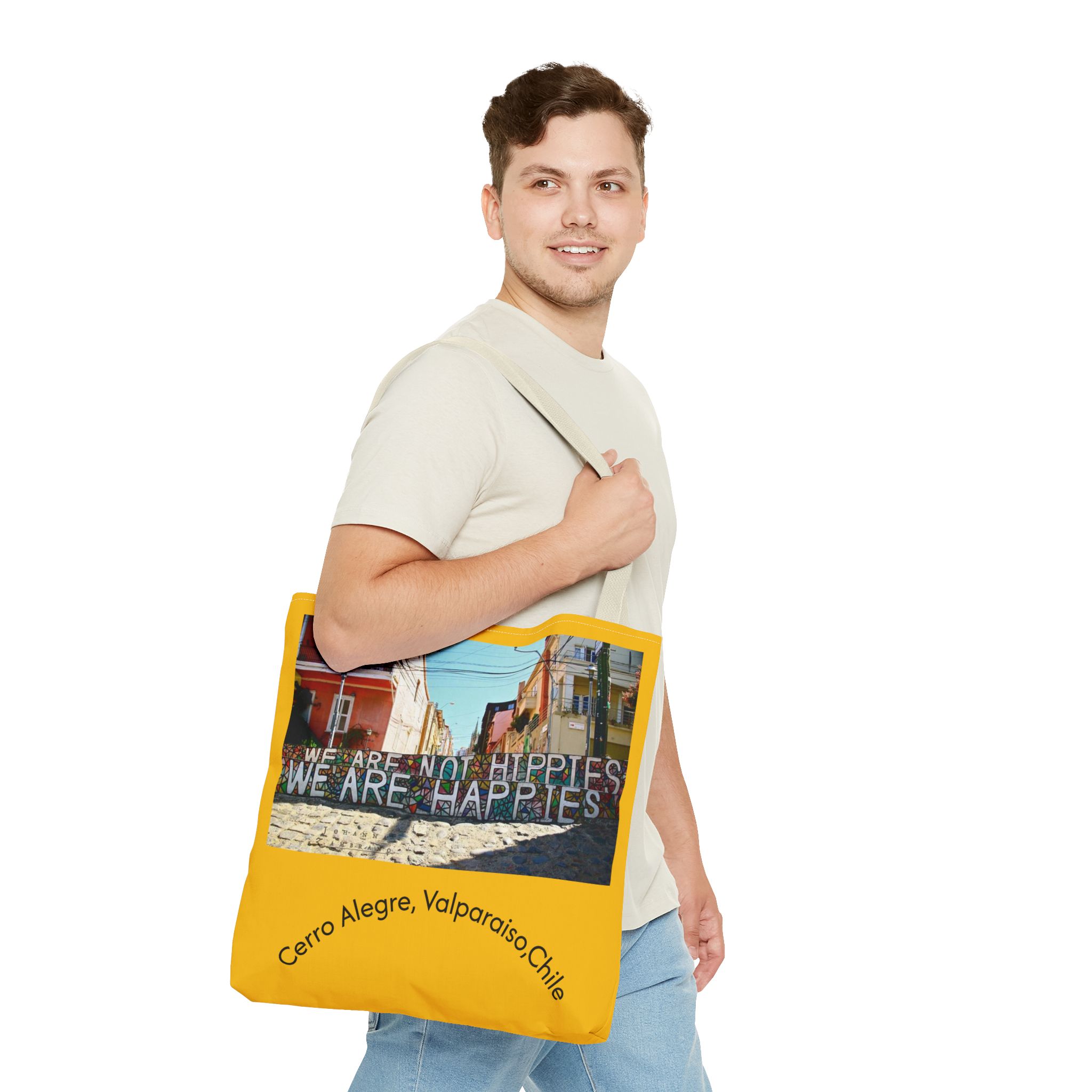 Yellow Statement Tote bag with Valparaiso Graphic. By Molanizzi