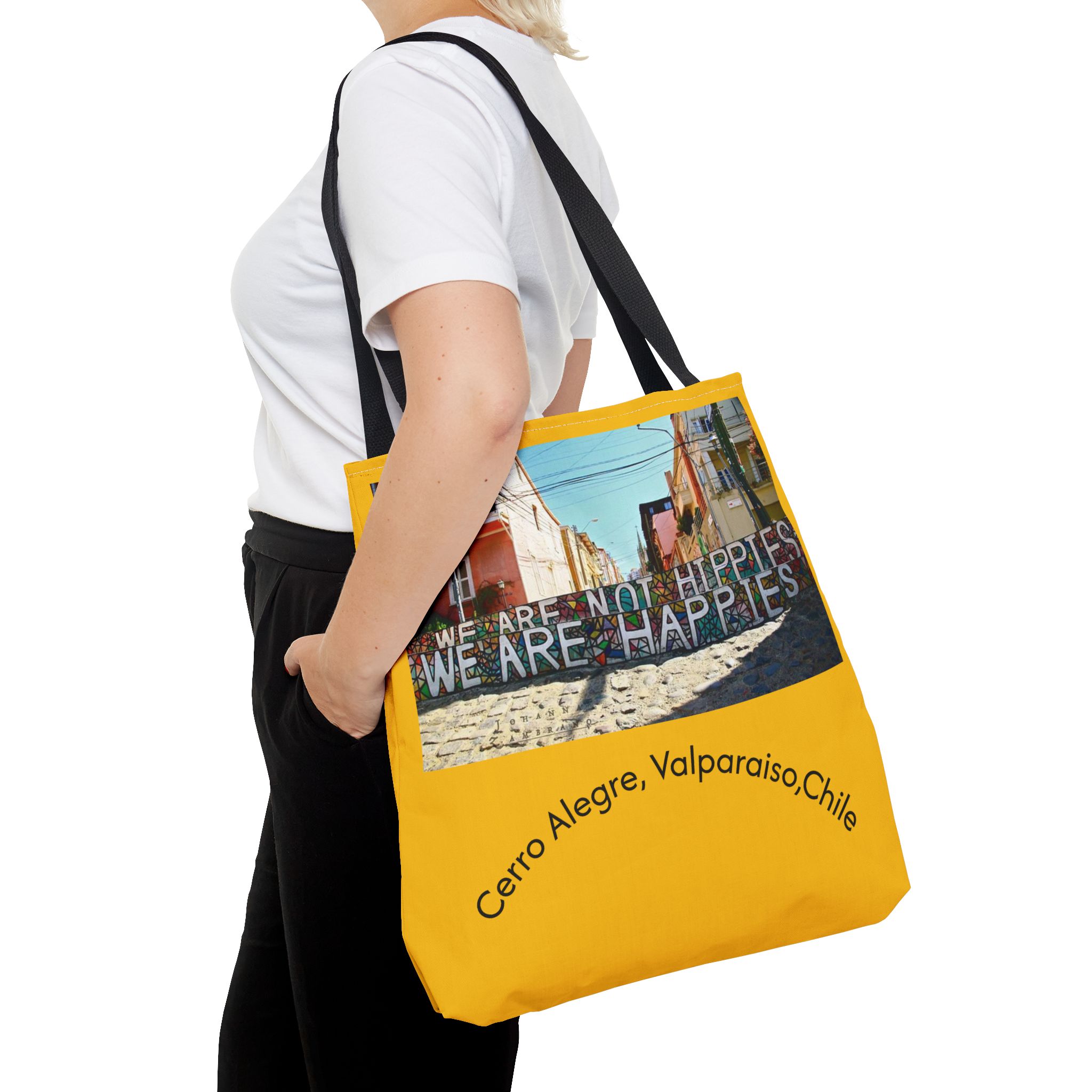 Yellow Statement Tote bag with Valparaiso Graphic. By Molanizzi