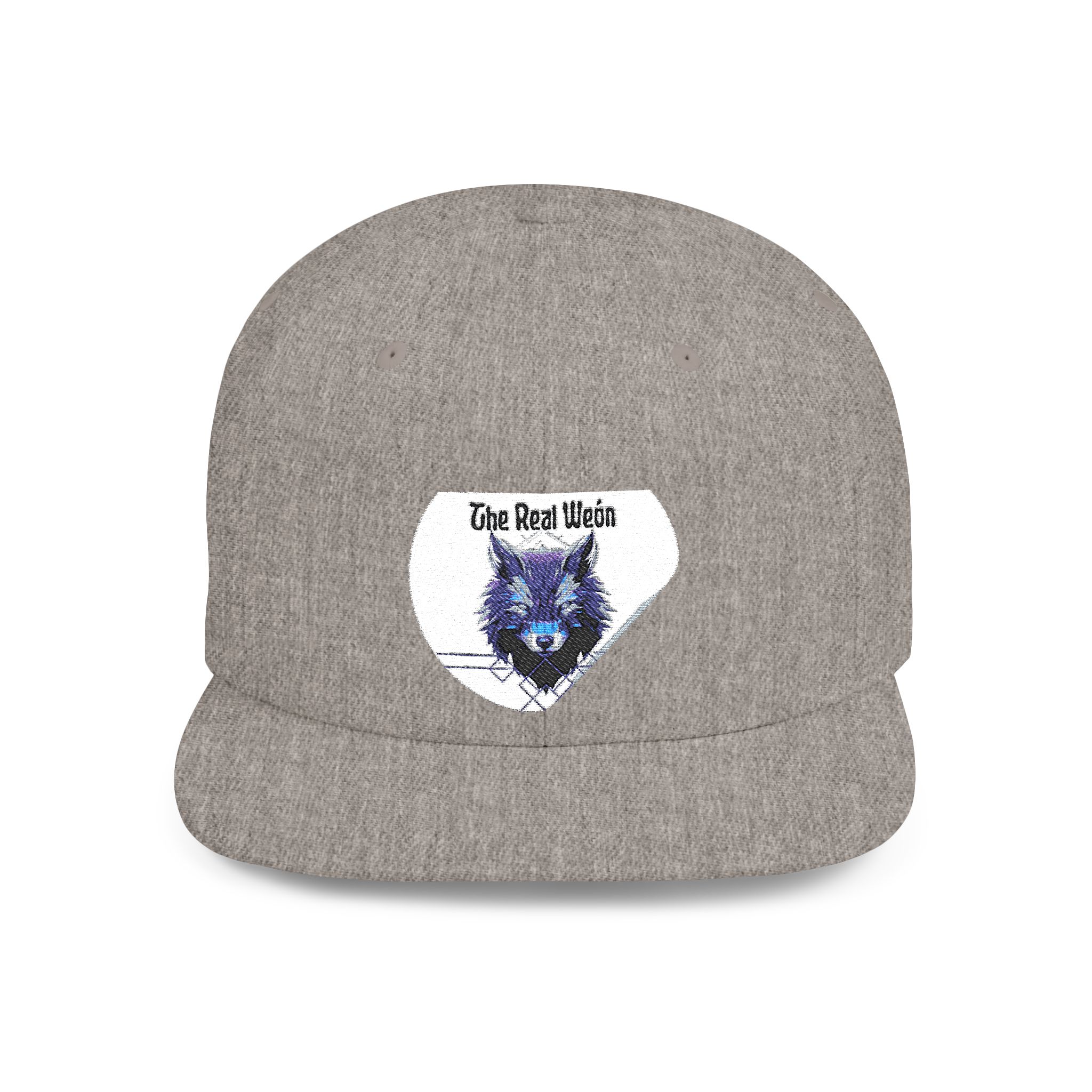 Flat bill snapback hat with a wolf graphic by Molanizzi