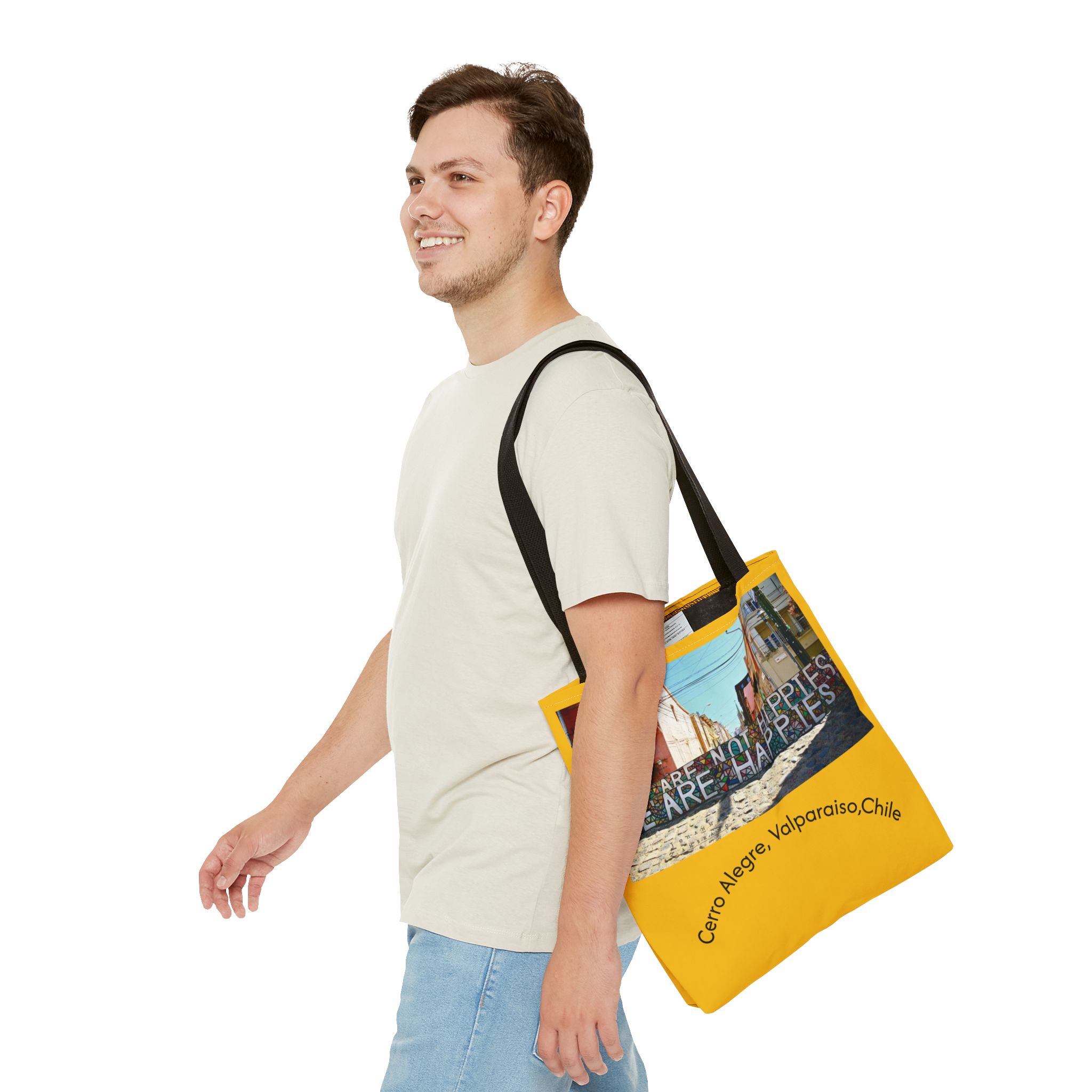 Yellow Statement Tote bag with Valparaiso Graphic. By Molanizzi
