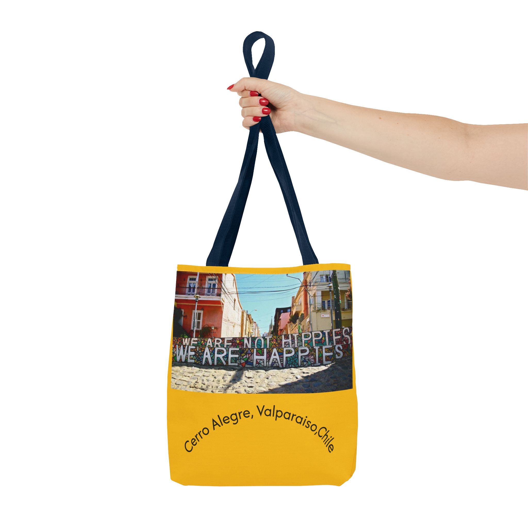 Yellow Statement Tote bag with Valparaiso Graphic. By Molanizzi