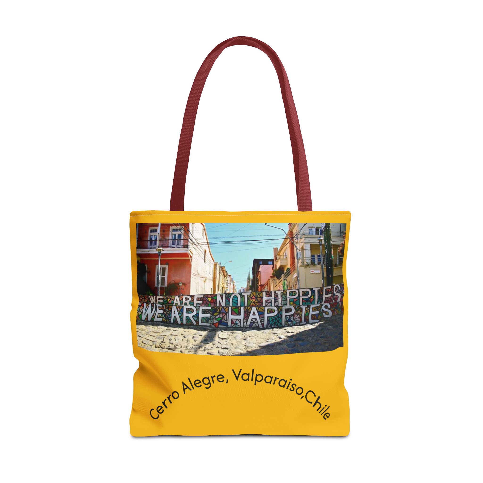 Yellow Statement Tote bag with Valparaiso Graphic. By Molanizzi