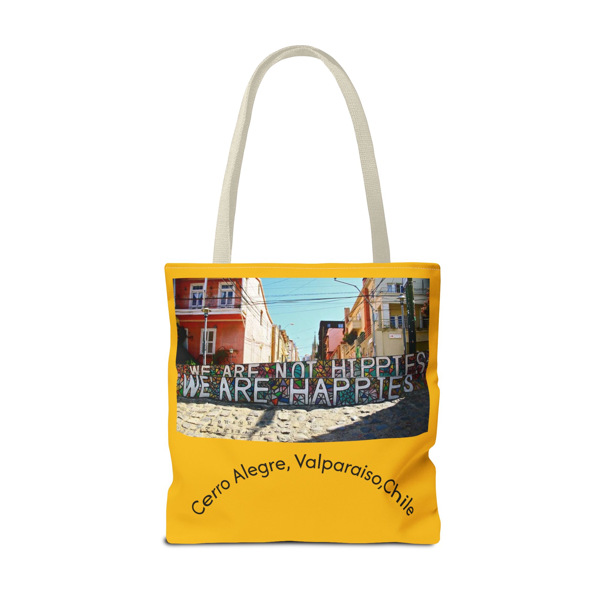 Yellow Statement Tote bag with Valparaiso Graphic. By Molanizzi