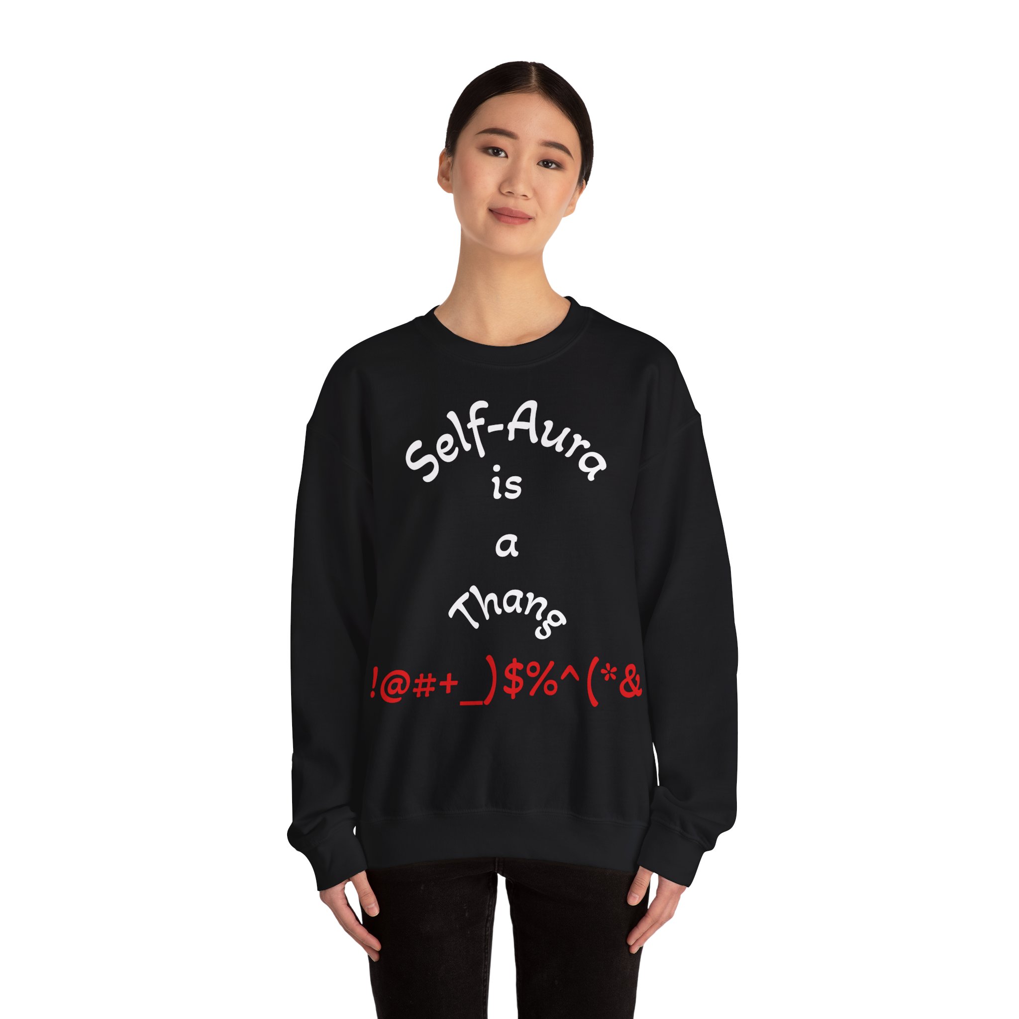 Cozy Crewneck Unisex Sweatshirt with Self Aura letters by Molanizzi