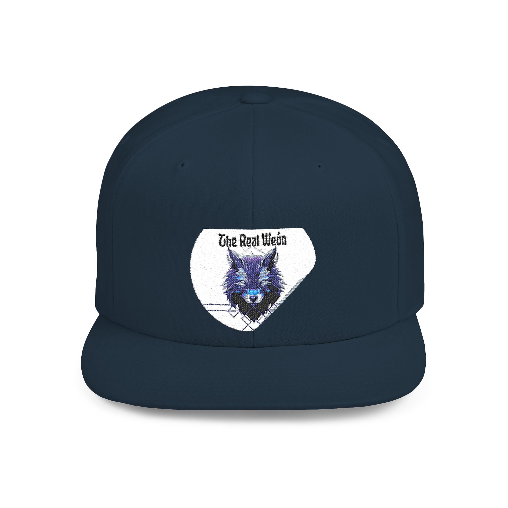 Flat bill snapback hat with a wolf graphic by Molanizzi