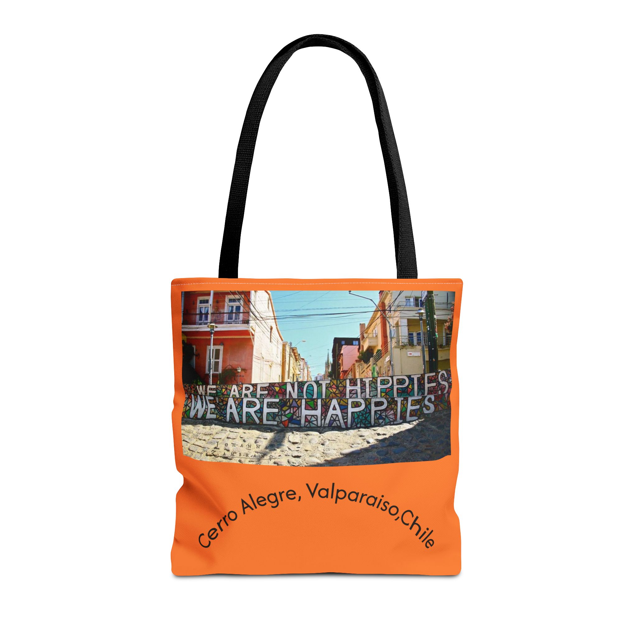 Orange colored Statement Tote bag with Valparaiso Graphic. By Molanizzi