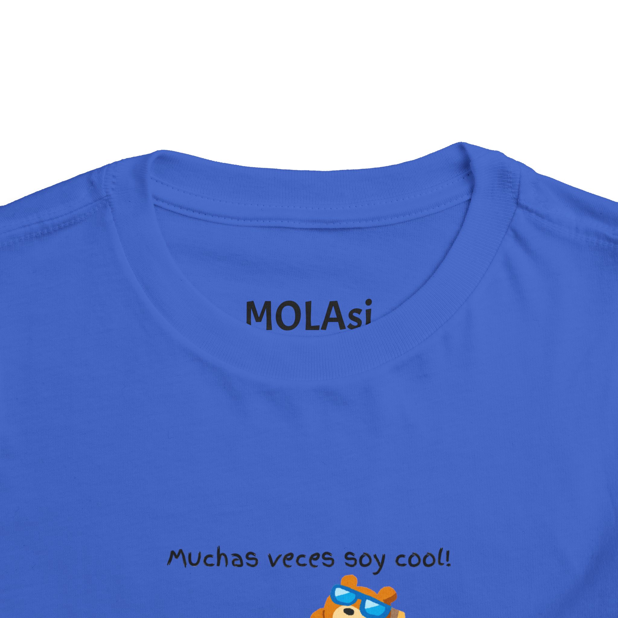 Toddler tee with "Muchas veces soy cool!" Spanish text and bear graphic