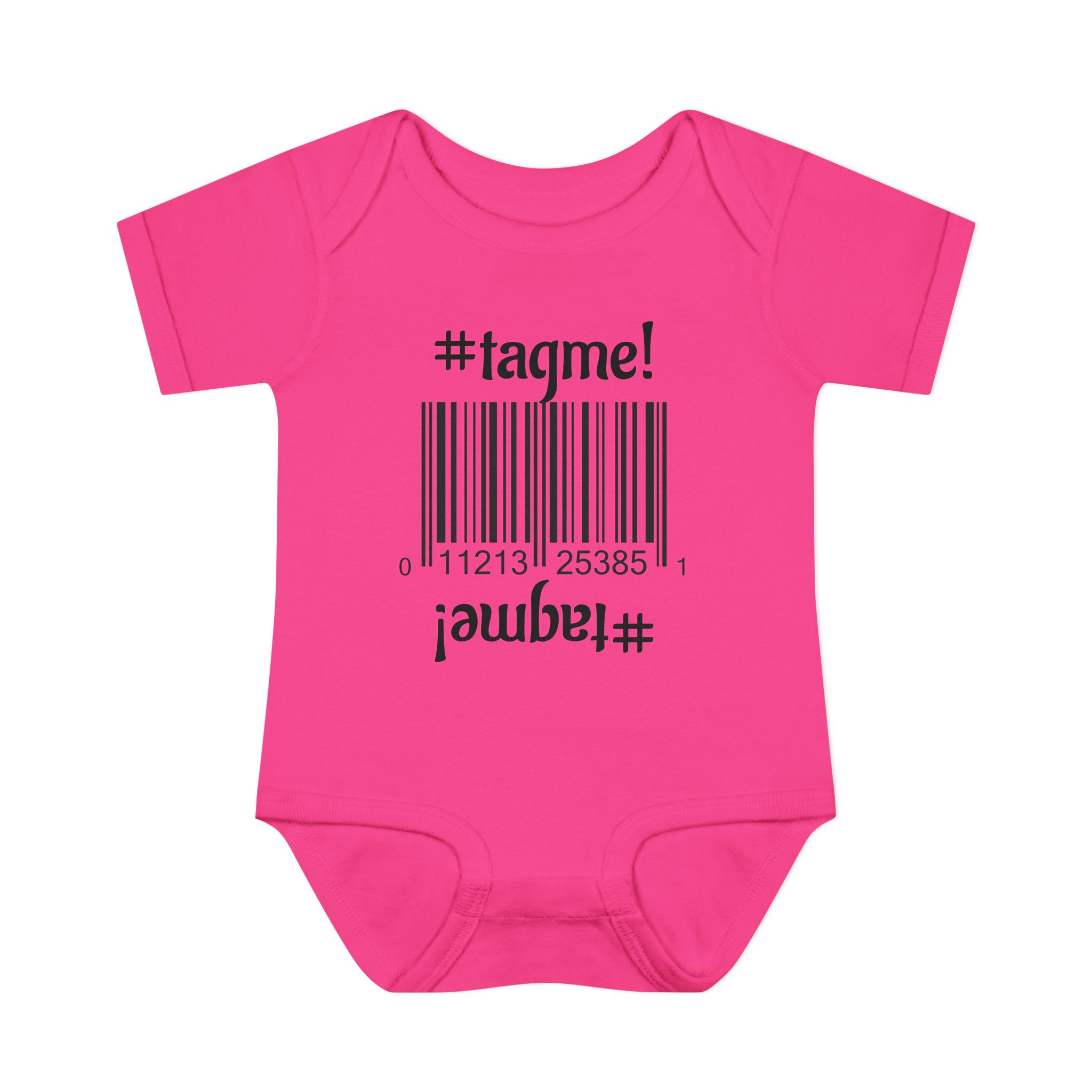 Cotton baby bodysuit with barcode and #tagme design by Molanizzi