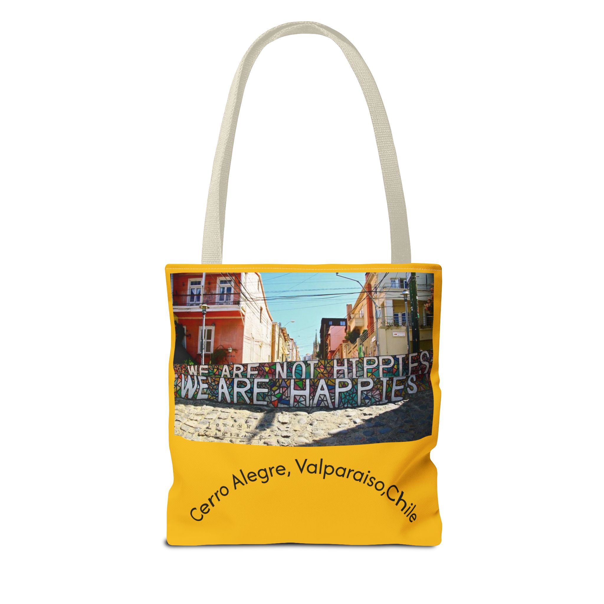 Yellow Statement Tote bag with Valparaiso Graphic. By Molanizzi