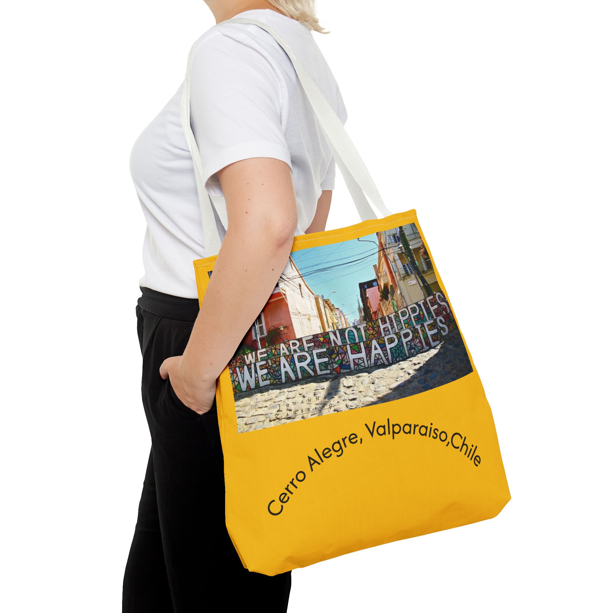 Yellow Statement Tote bag with Valparaiso Graphic. By Molanizzi