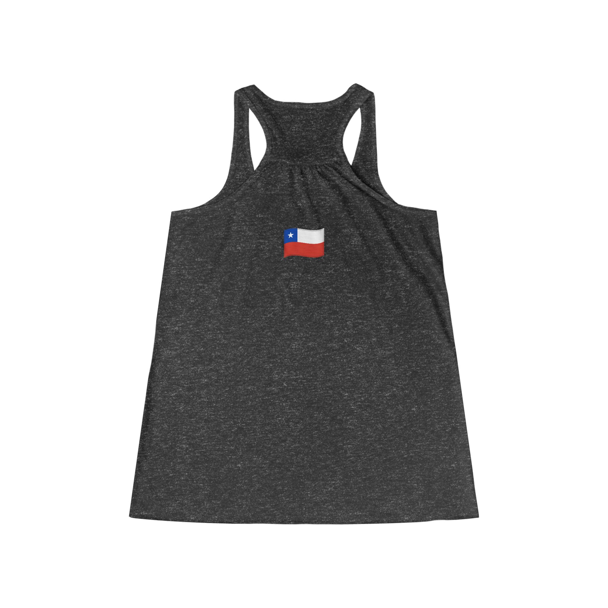 Molanizzi gray racerback tank top featuring the Chilean flag. Women's flowy style, perfect for summer.