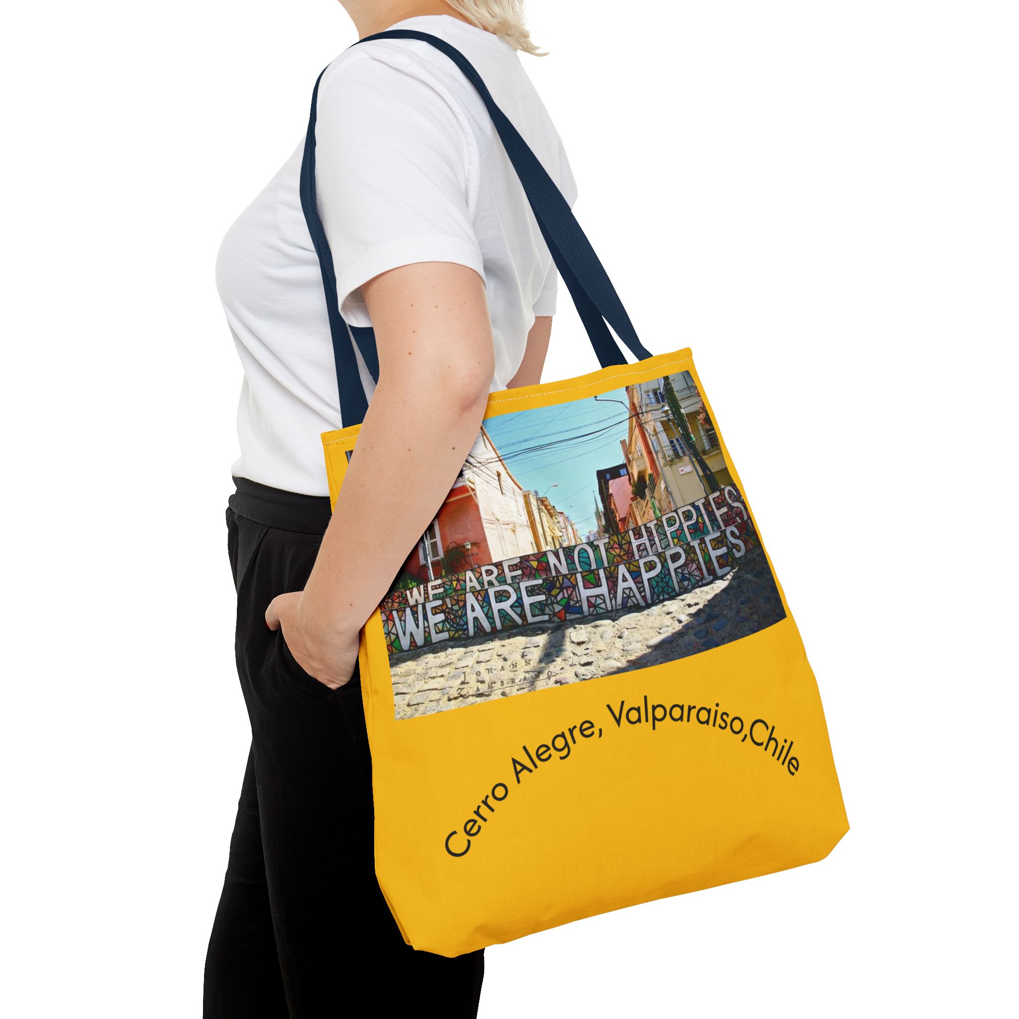 Yellow Statement Tote bag with Valparaiso Graphic. By Molanizzi