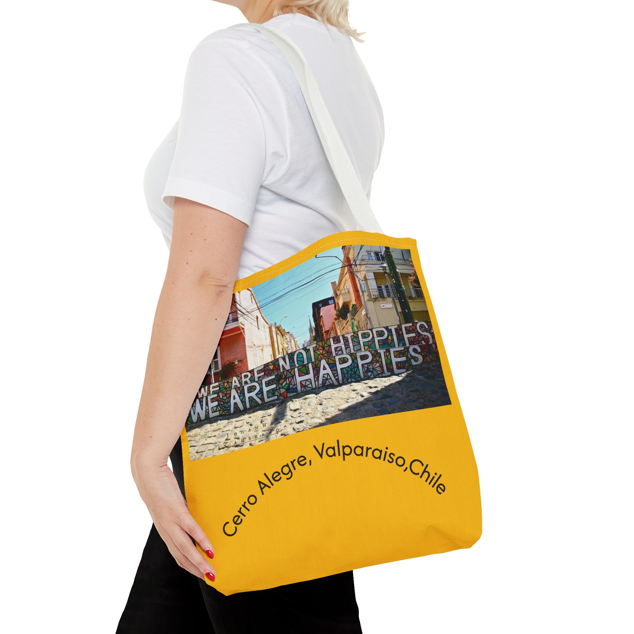 Yellow Statement Tote bag with Valparaiso Graphic. By Molanizzi