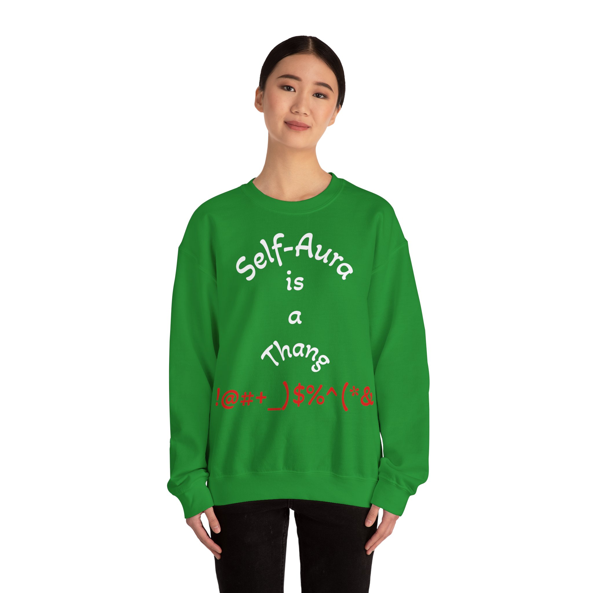 Cozy Crewneck Unisex Sweatshirt with Self Aura letters by Molanizzi