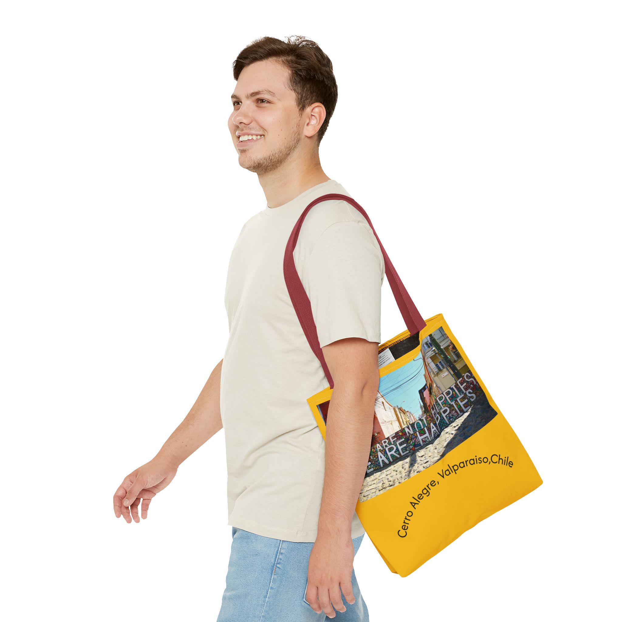 Yellow Statement Tote bag with Valparaiso Graphic. By Molanizzi