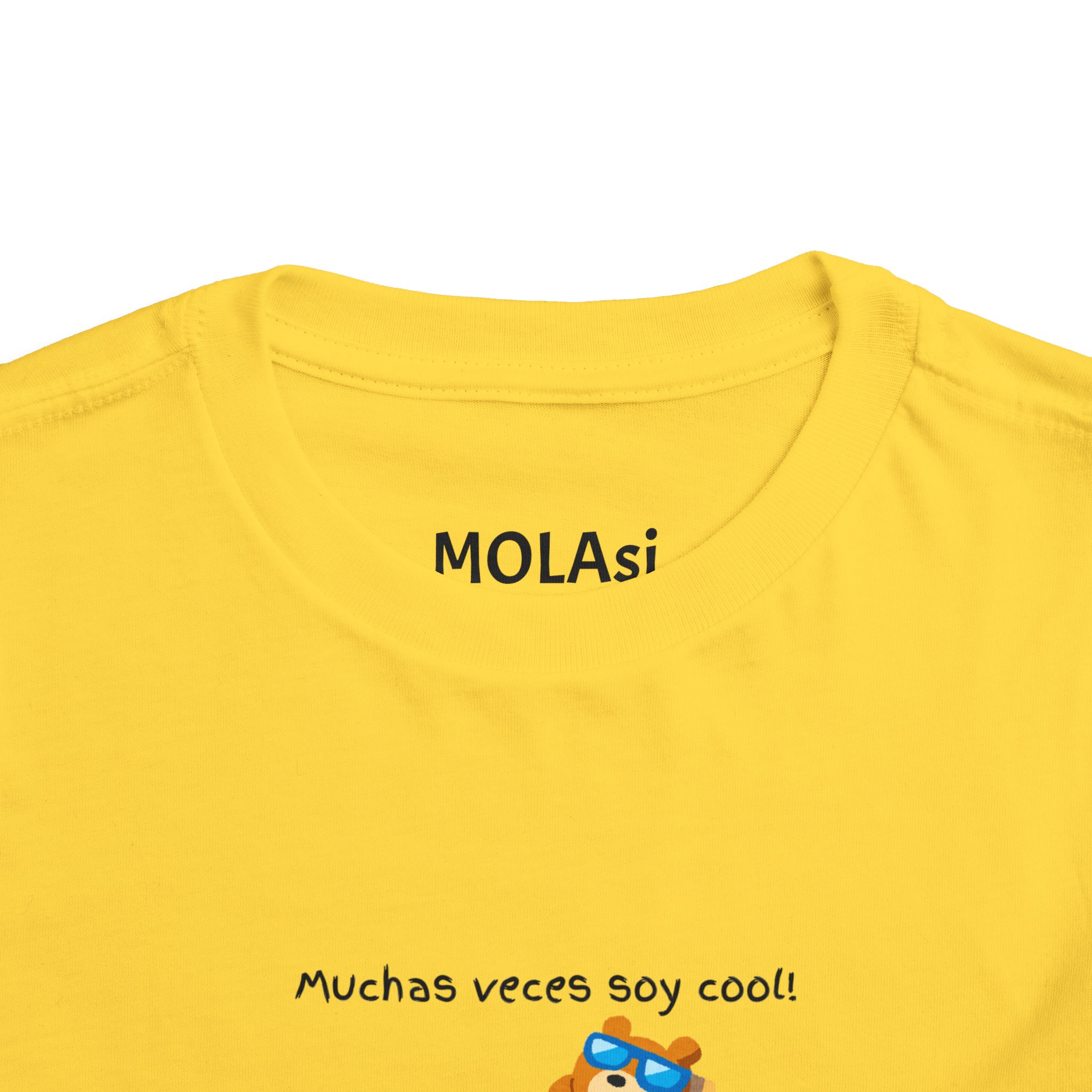 Toddler tee with "Muchas veces soy cool!" Spanish text and bear graphic