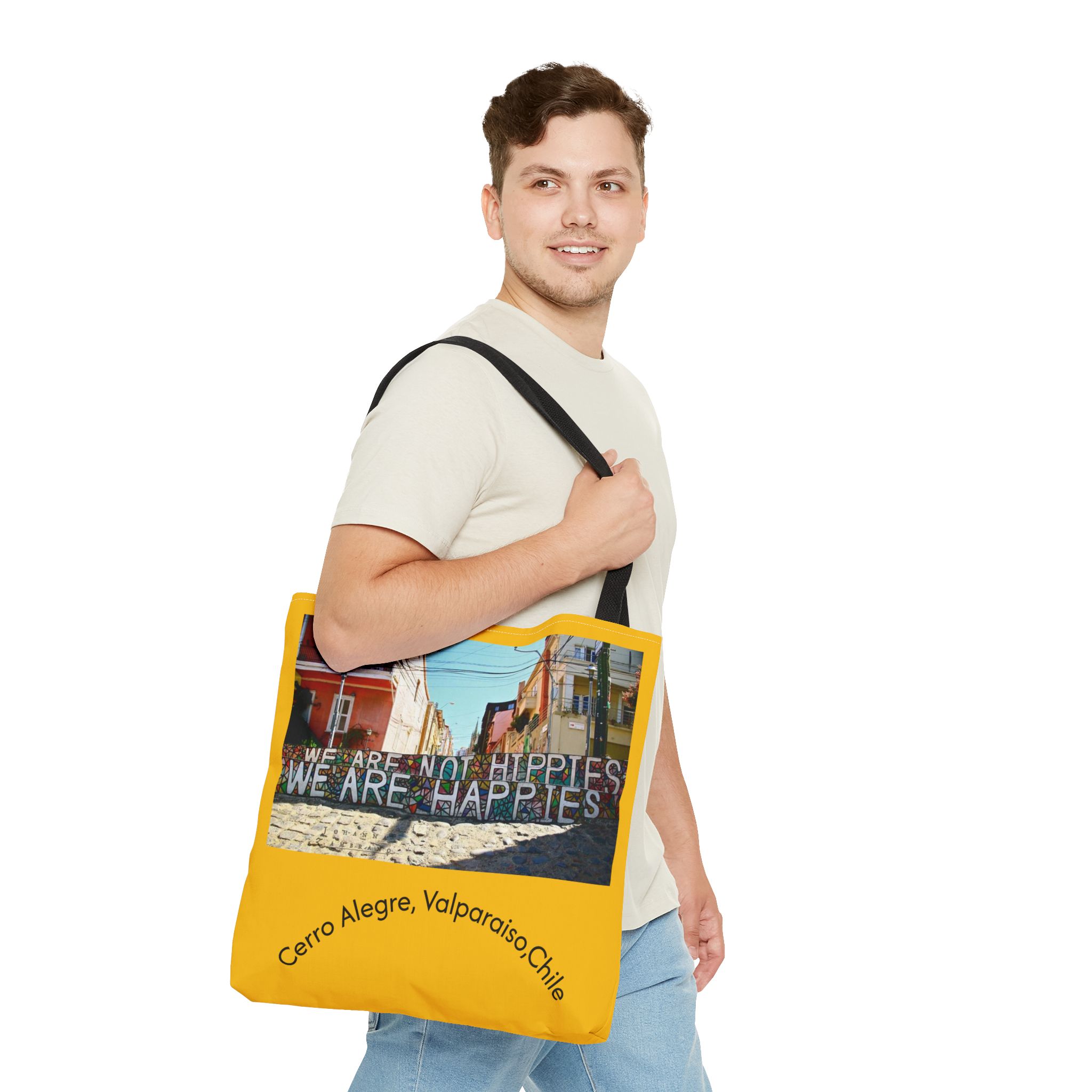 Yellow Statement Tote bag with Valparaiso Graphic. By Molanizzi