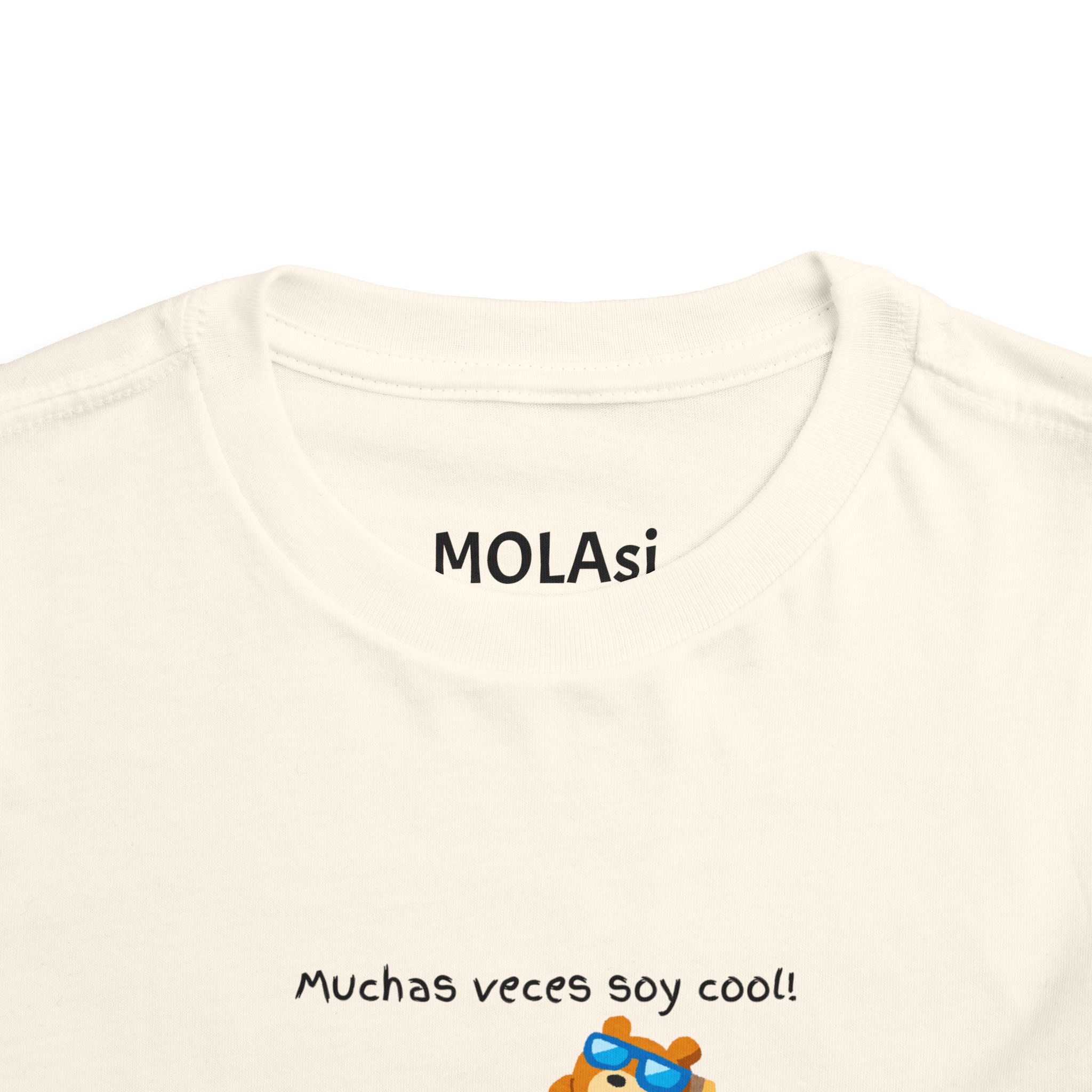 Toddler tee with "Muchas veces soy cool!" Spanish text and bear graphic