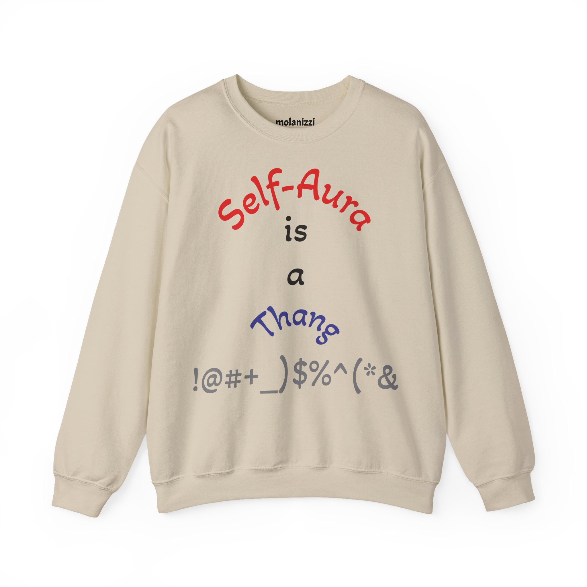 Cozy Crewneck Unisex Sweatshirt with Self Aura letters by Molanizzi