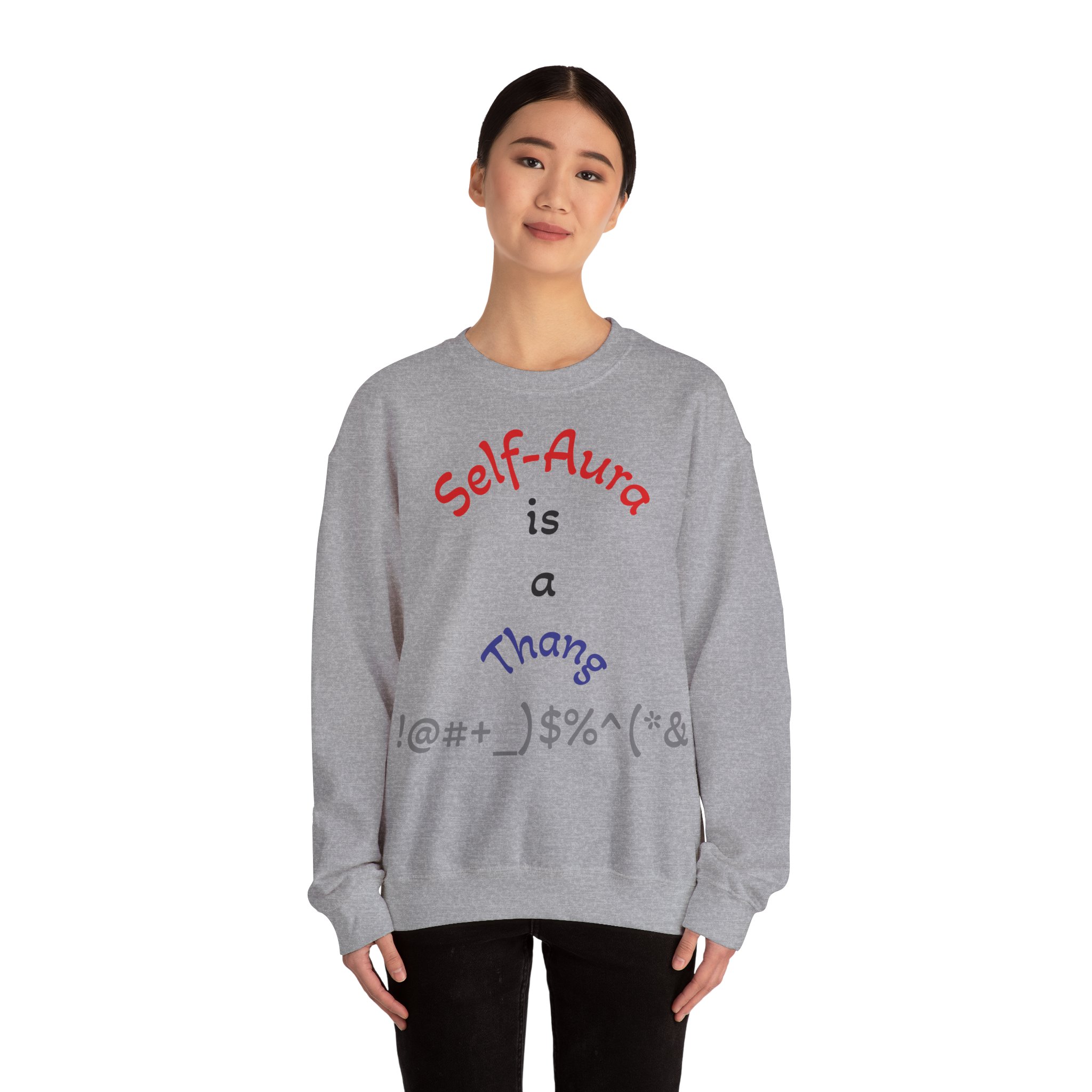 Cozy Crewneck Unisex Sweatshirt with Self Aura letters by Molanizzi
