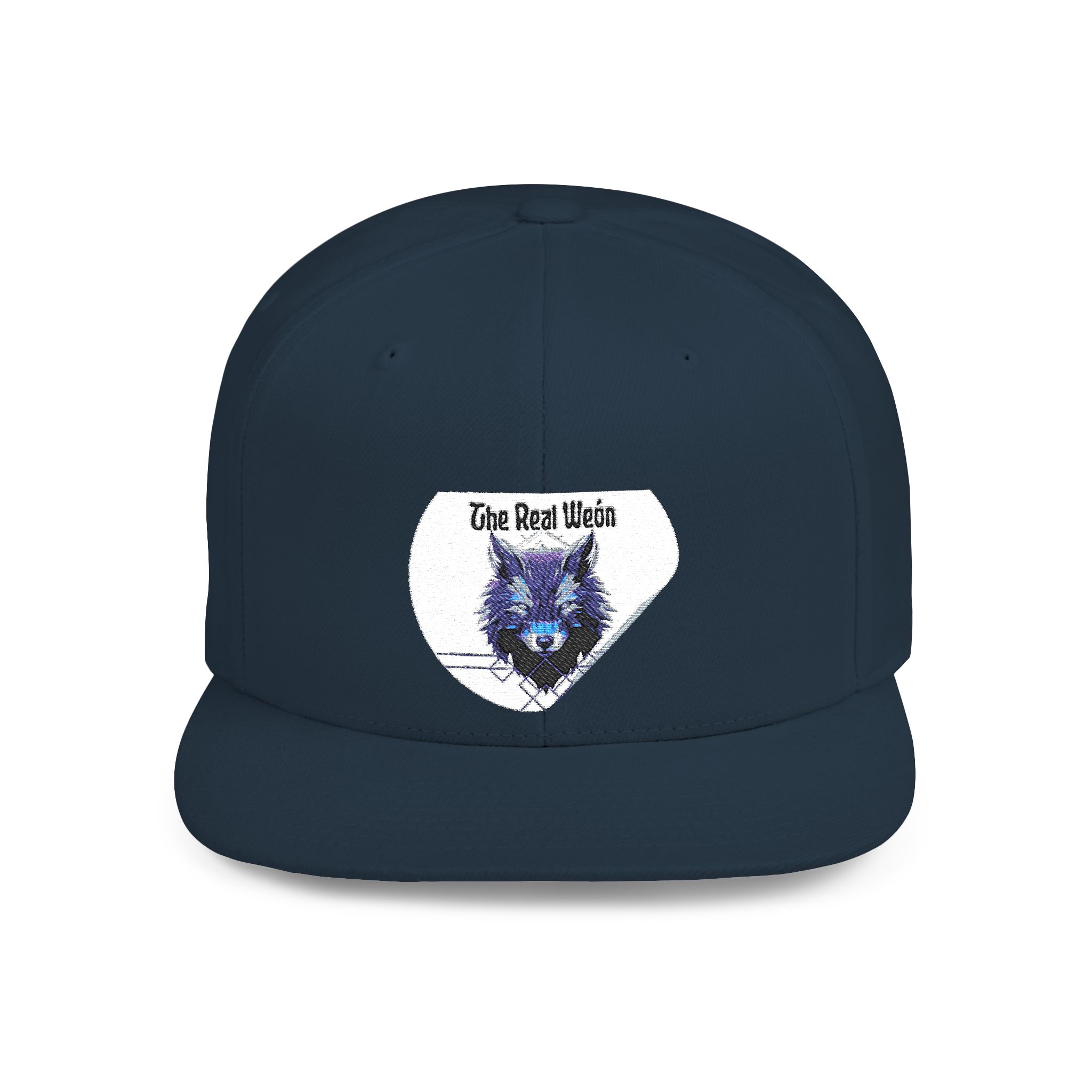 Flat bill snapback hat with a wolf graphic by Molanizzi