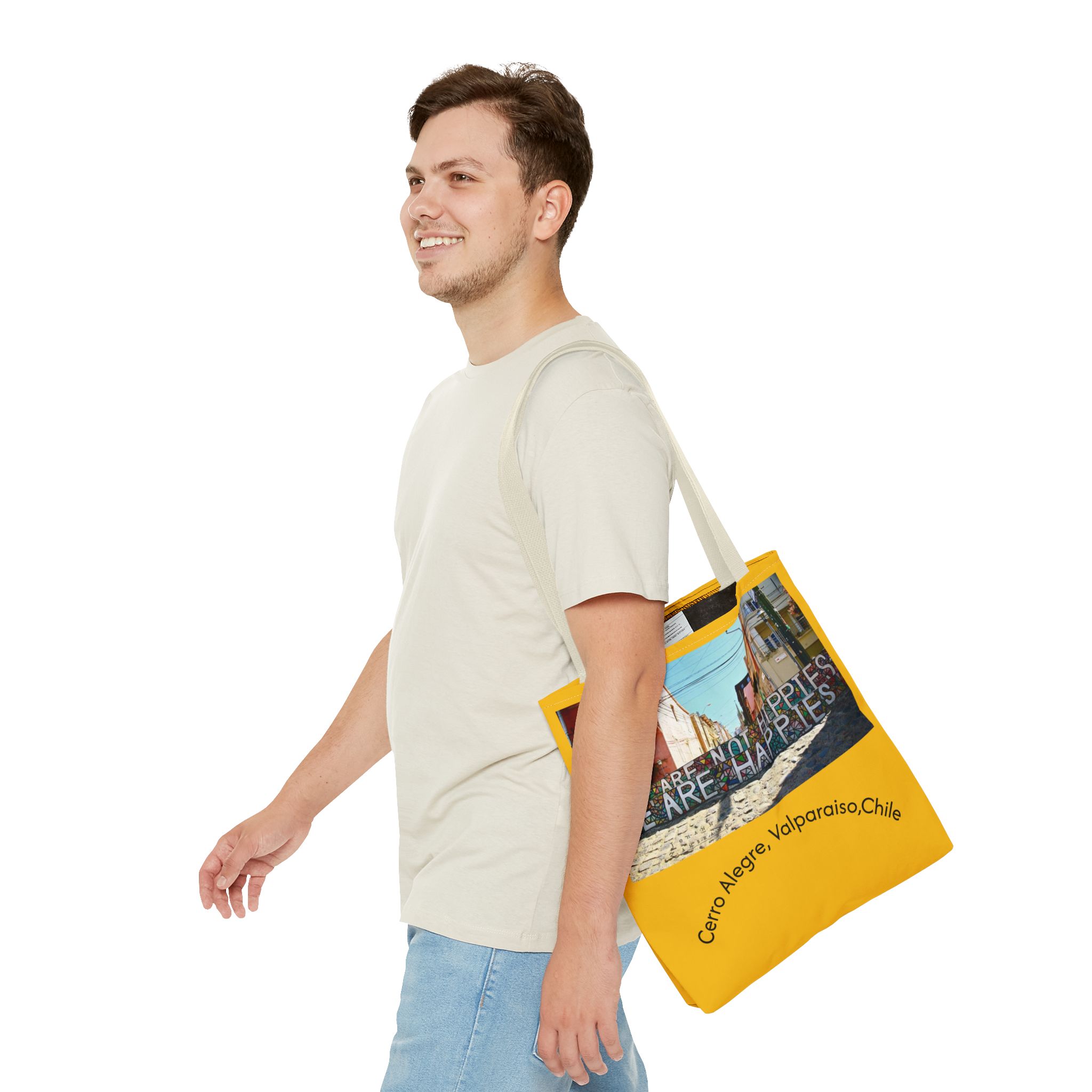 Yellow Statement Tote bag with Valparaiso Graphic. By Molanizzi