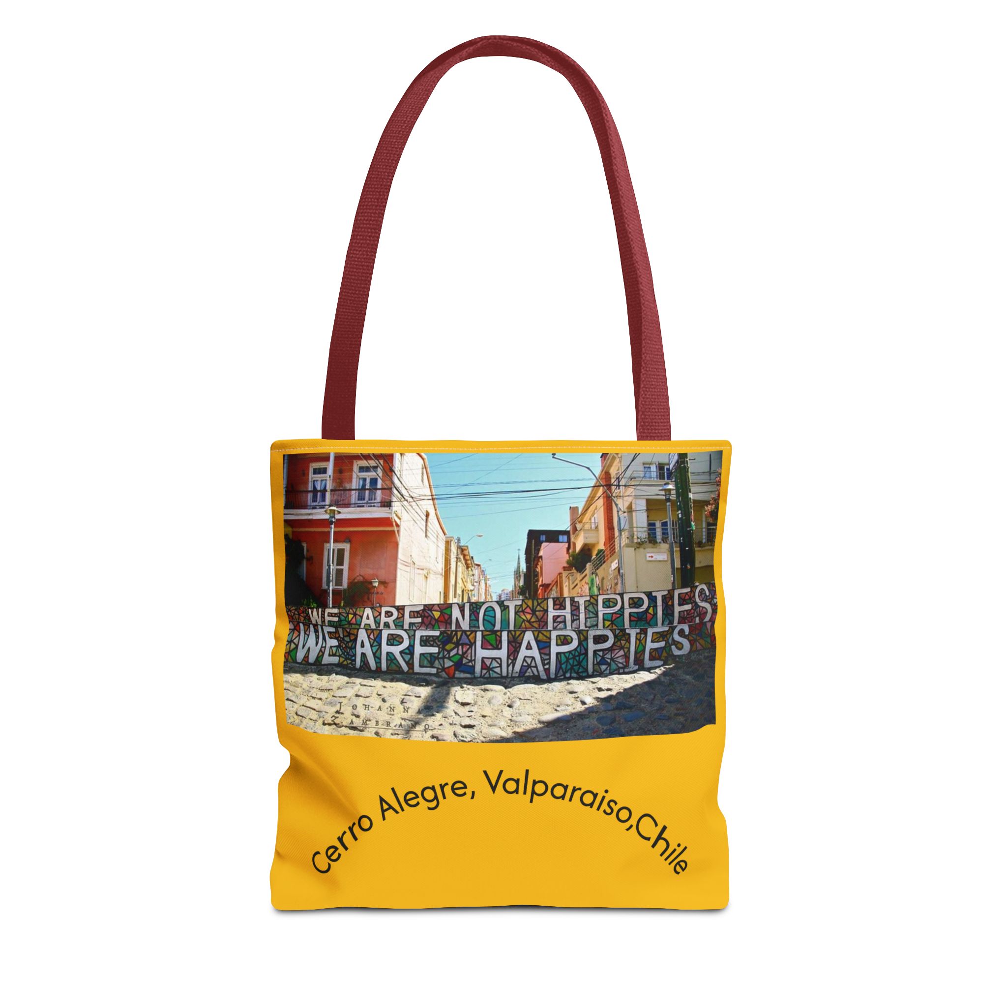 Yellow Statement Tote bag with Valparaiso Graphic. By Molanizzi