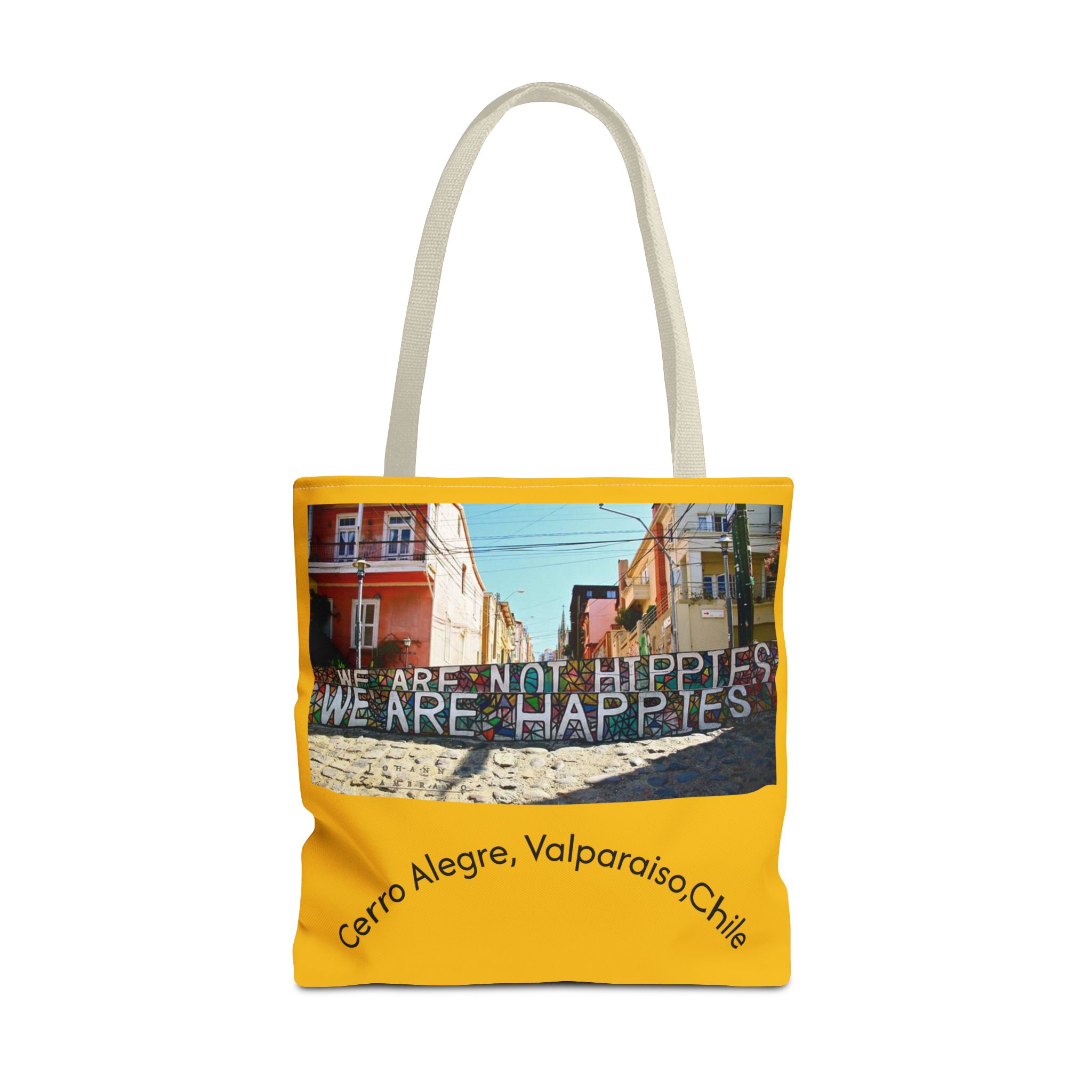 Yellow Statement Tote bag with Valparaiso Graphic. By Molanizzi