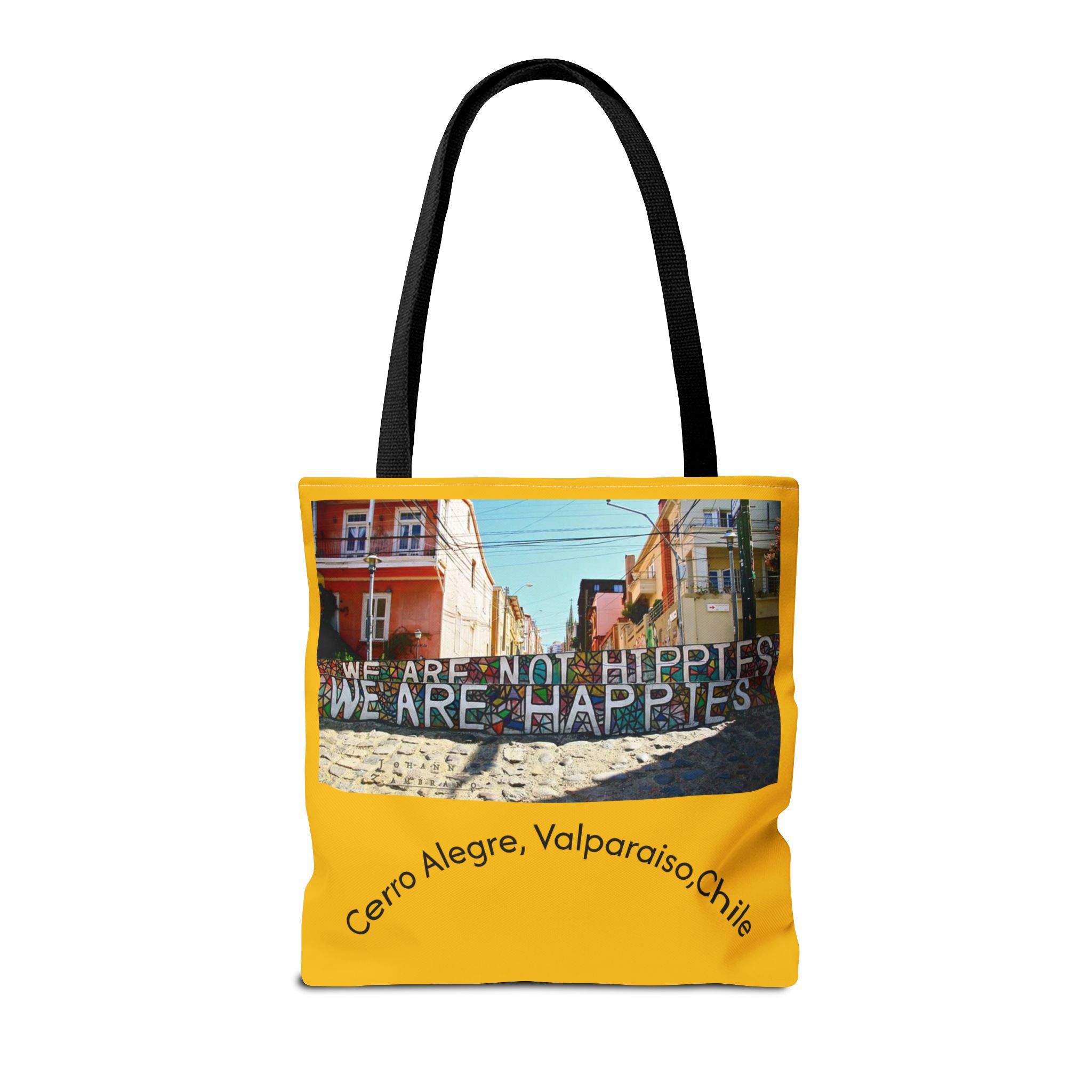 Yellow Statement Tote bag with Valparaiso Graphic. By Molanizzi