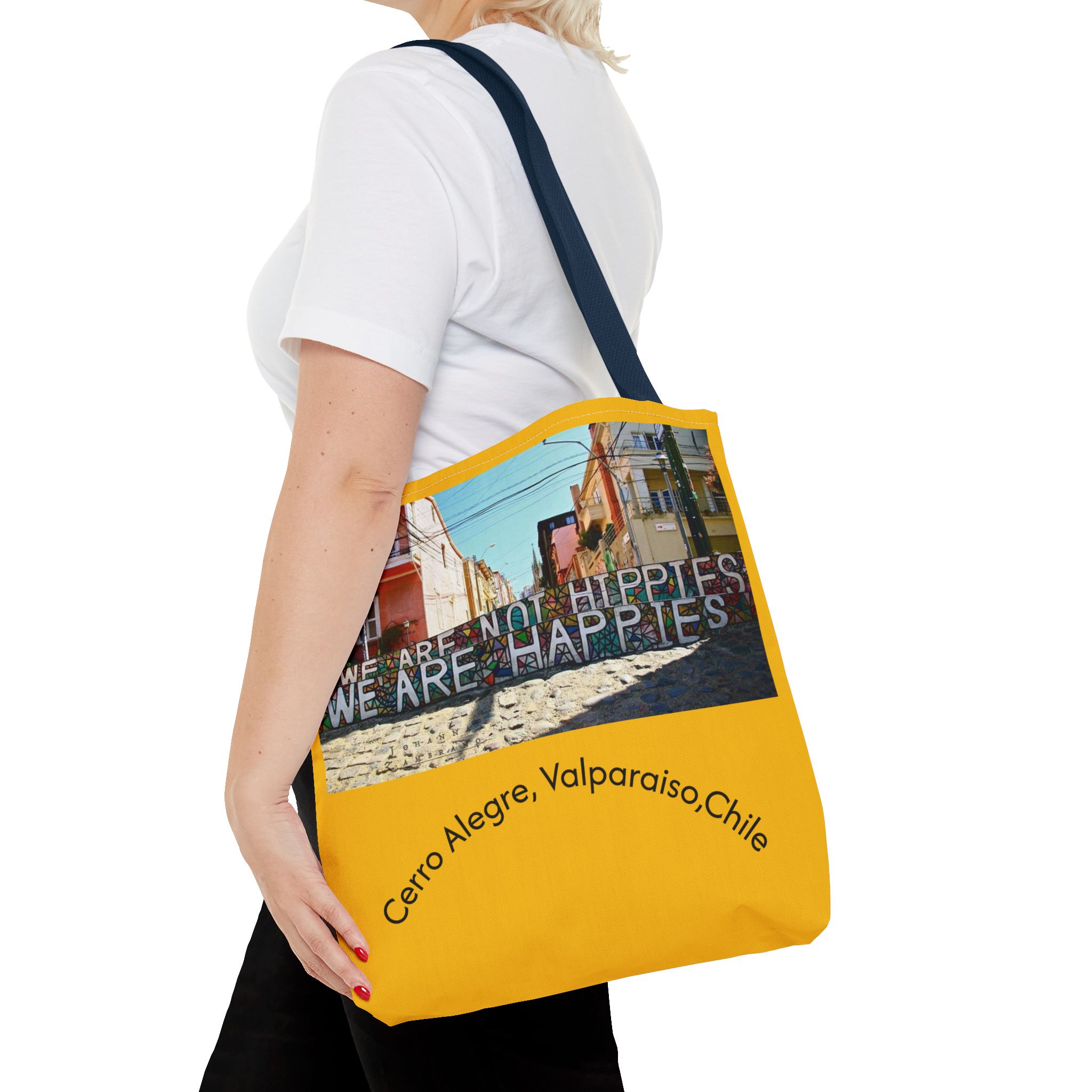 Yellow Statement Tote bag with Valparaiso Graphic. By Molanizzi