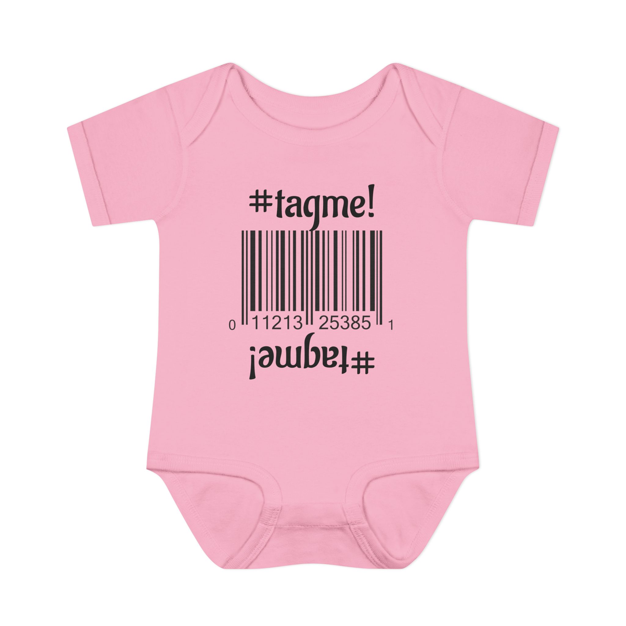 Cotton baby bodysuit with barcode and #tagme design by Molanizzi