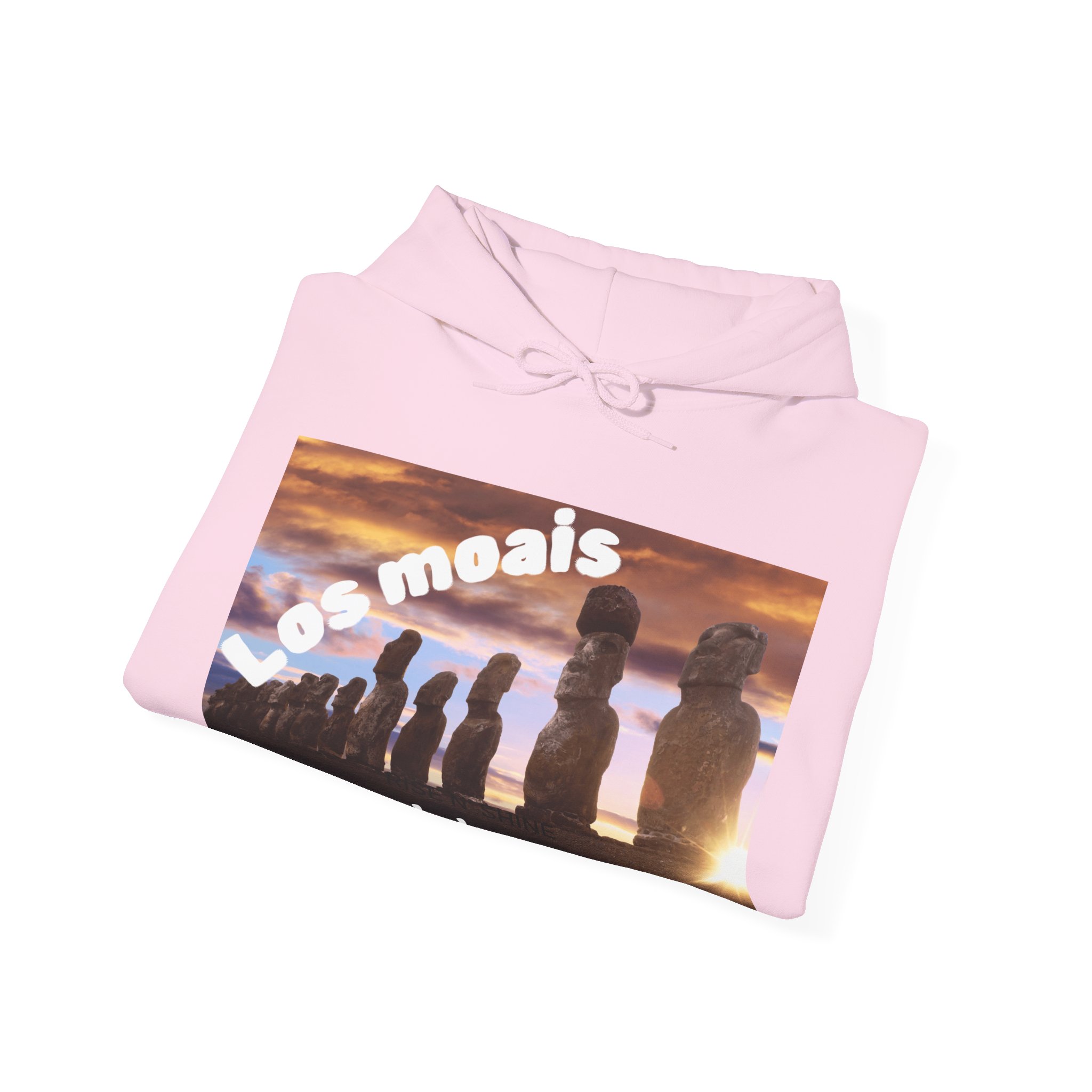 Hoodie sweatshirt with Easter Island Moai graphic and text. By Molanizzi