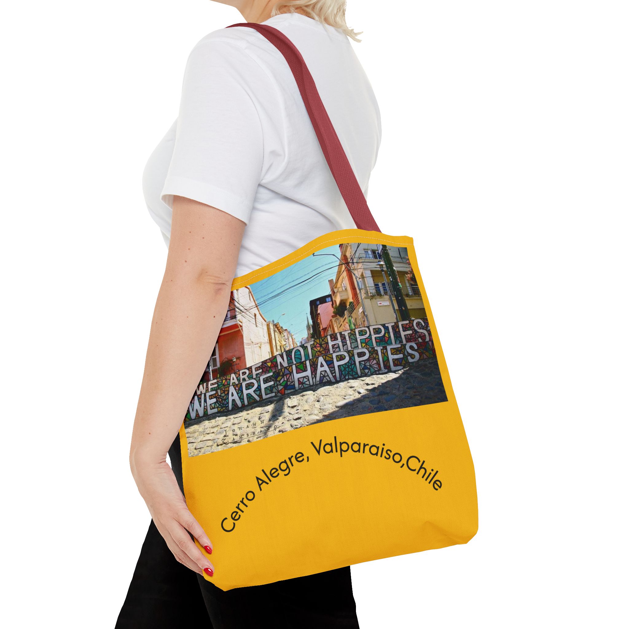 Yellow Statement Tote bag with Valparaiso Graphic. By Molanizzi