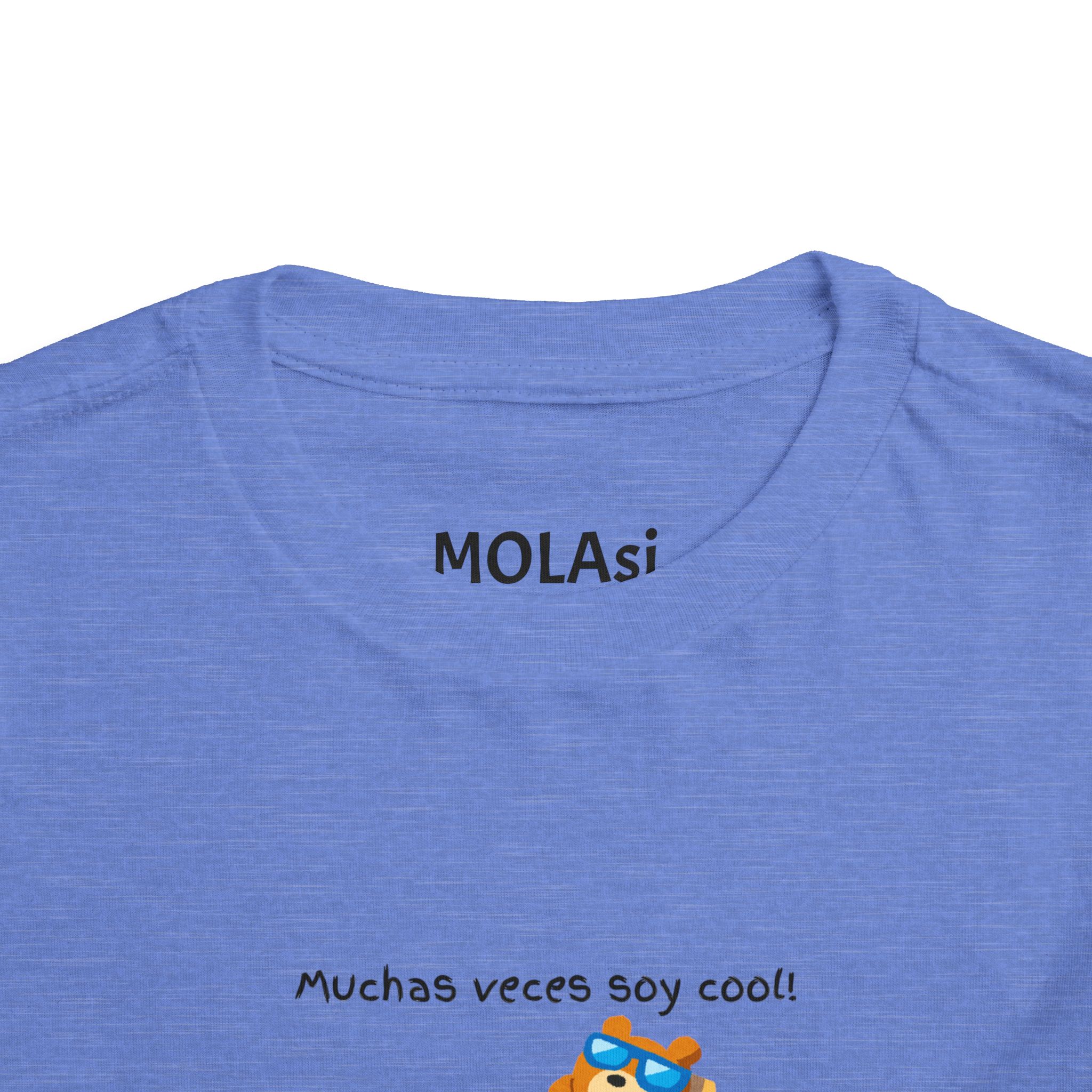 Toddler tee with "Muchas veces soy cool!" Spanish text and bear graphic