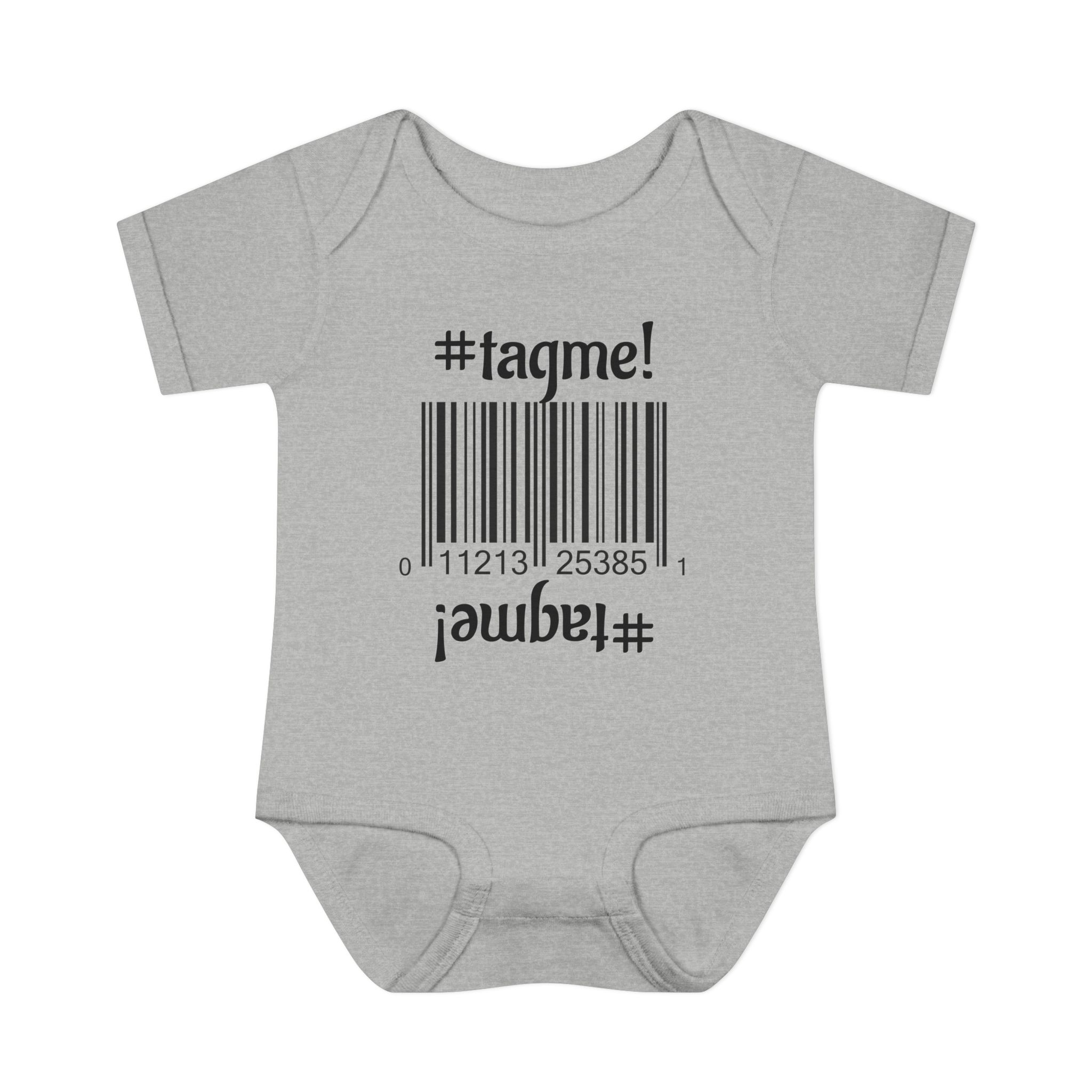 Cotton baby bodysuit with barcode and #tagme design by Molanizzi
