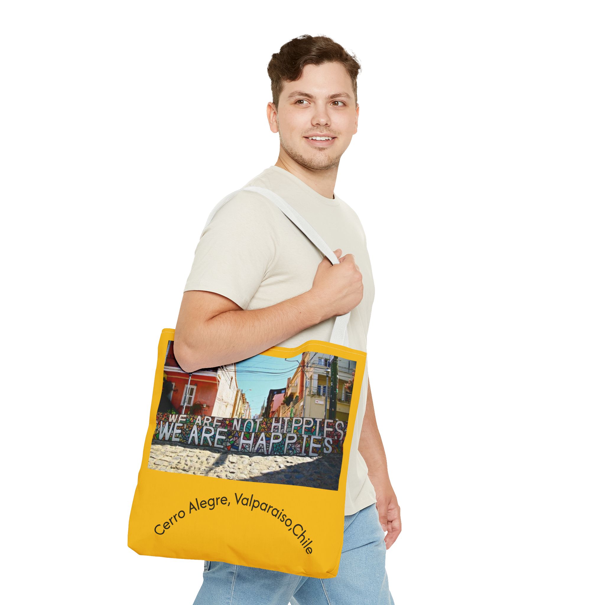 Yellow Statement Tote bag with Valparaiso Graphic. By Molanizzi