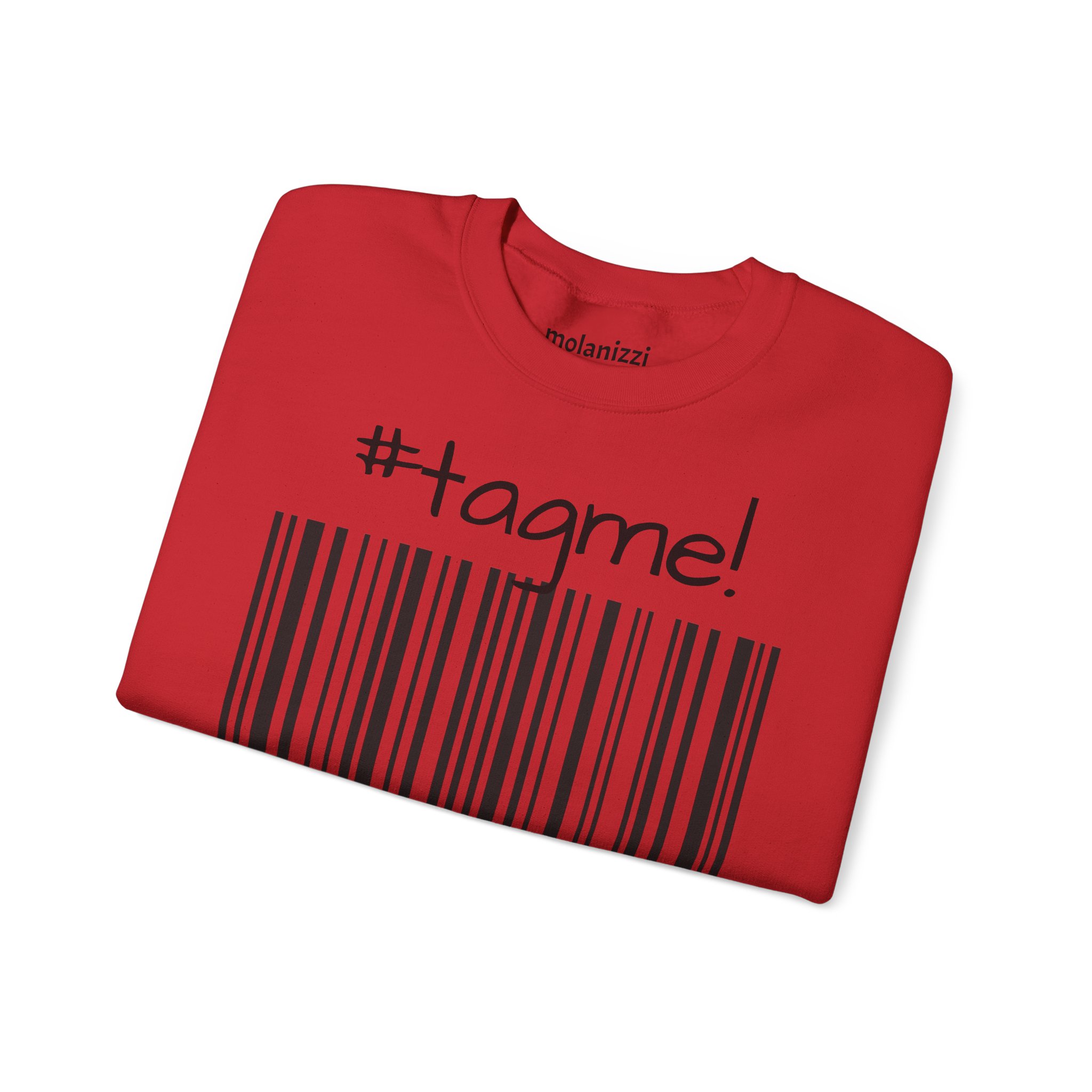 Crewneck sweatshirt with "#tagme!" barcode graphic by Molanizzi