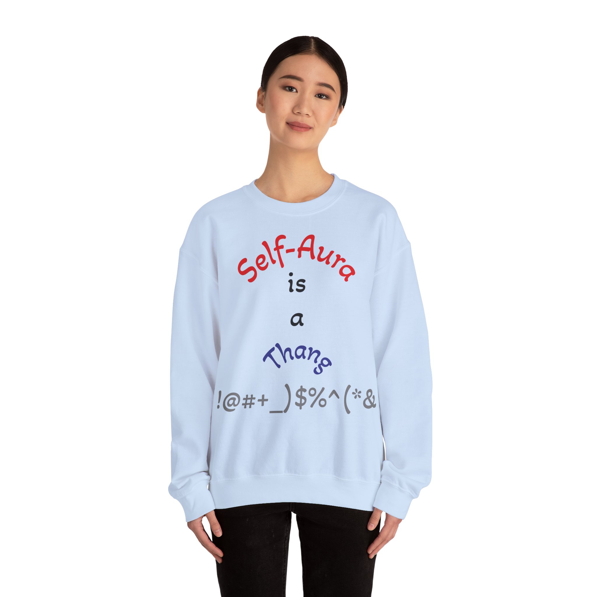 Cozy Crewneck Unisex Sweatshirt with Self Aura letters by Molanizzi