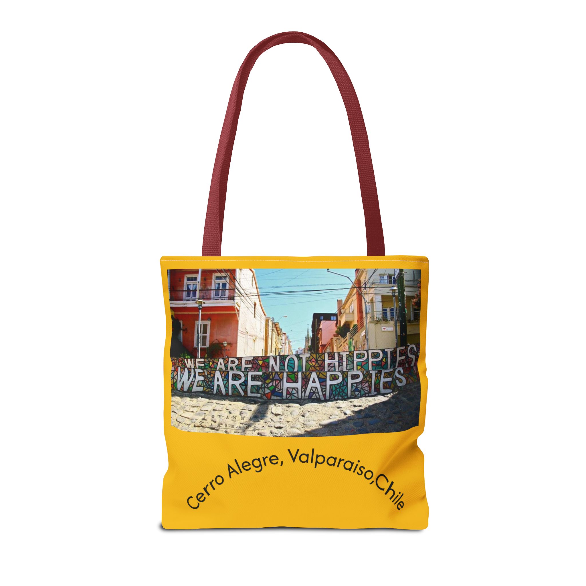 Yellow Statement Tote bag with Valparaiso Graphic. By Molanizzi