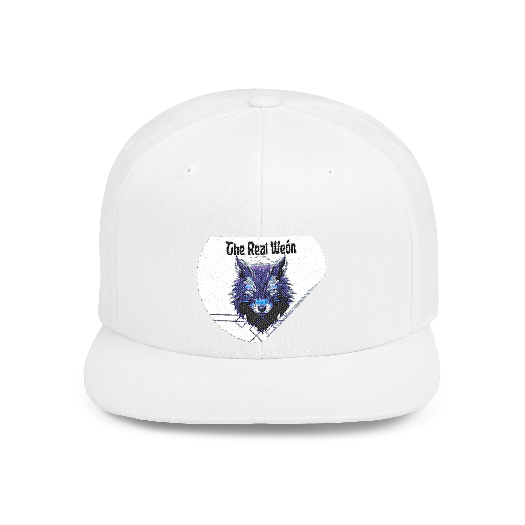 Flat bill snapback hat with a wolf graphic by Molanizzi