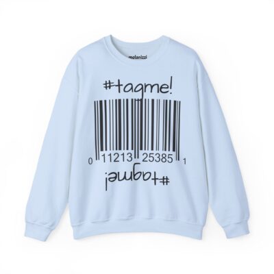 Crewneck sweatshirt with "#tagme!" barcode graphic by Molanizzi