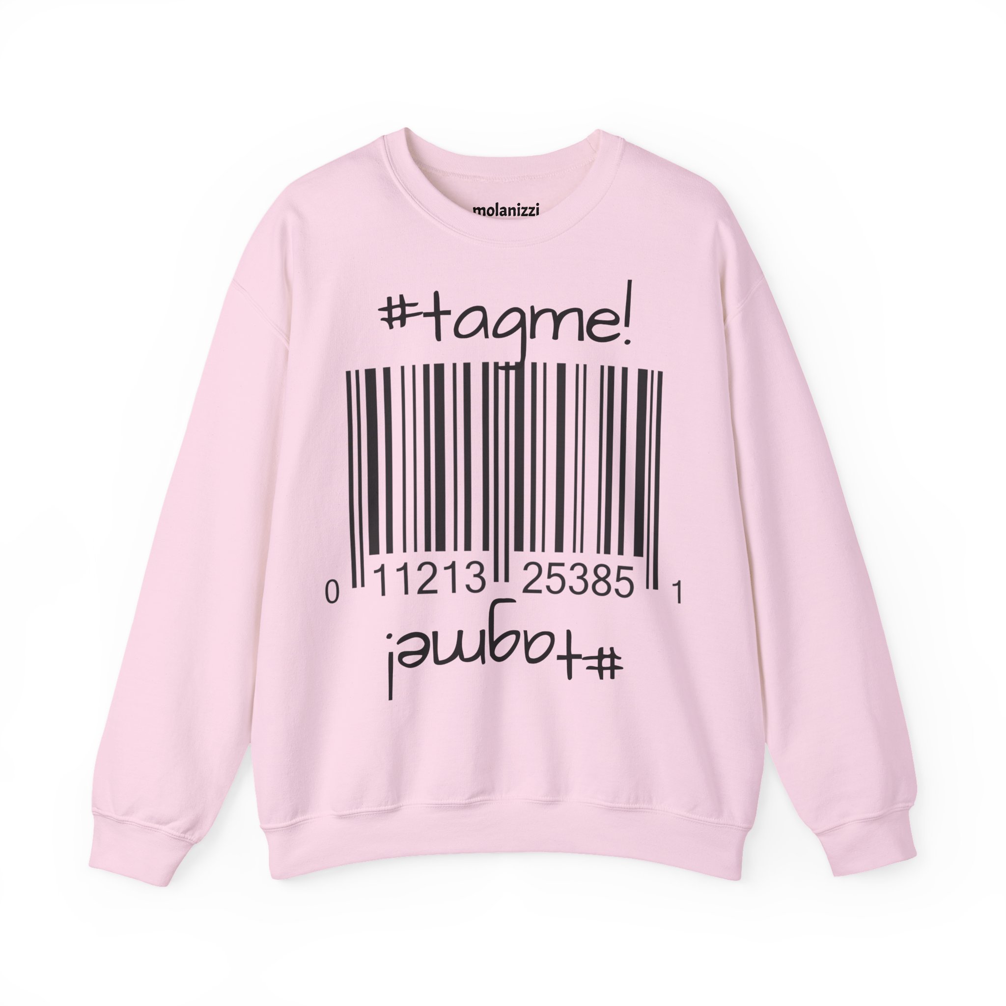Crewneck sweatshirt with "#tagme!" barcode graphic by Molanizzi