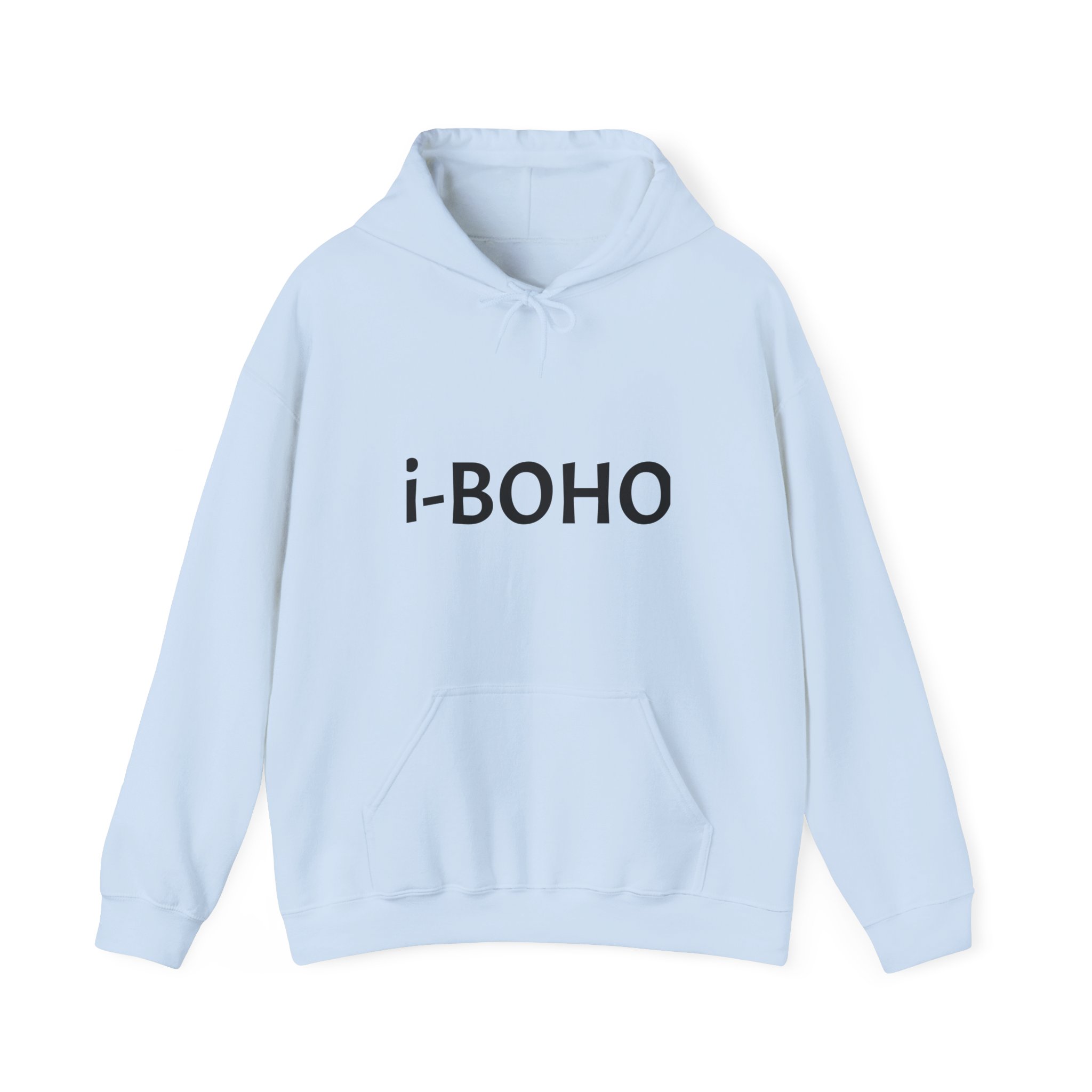 Molanizzi i-Boho white unisex hoodie. Comfortable hooded sweatshirt with i-BOHO text.