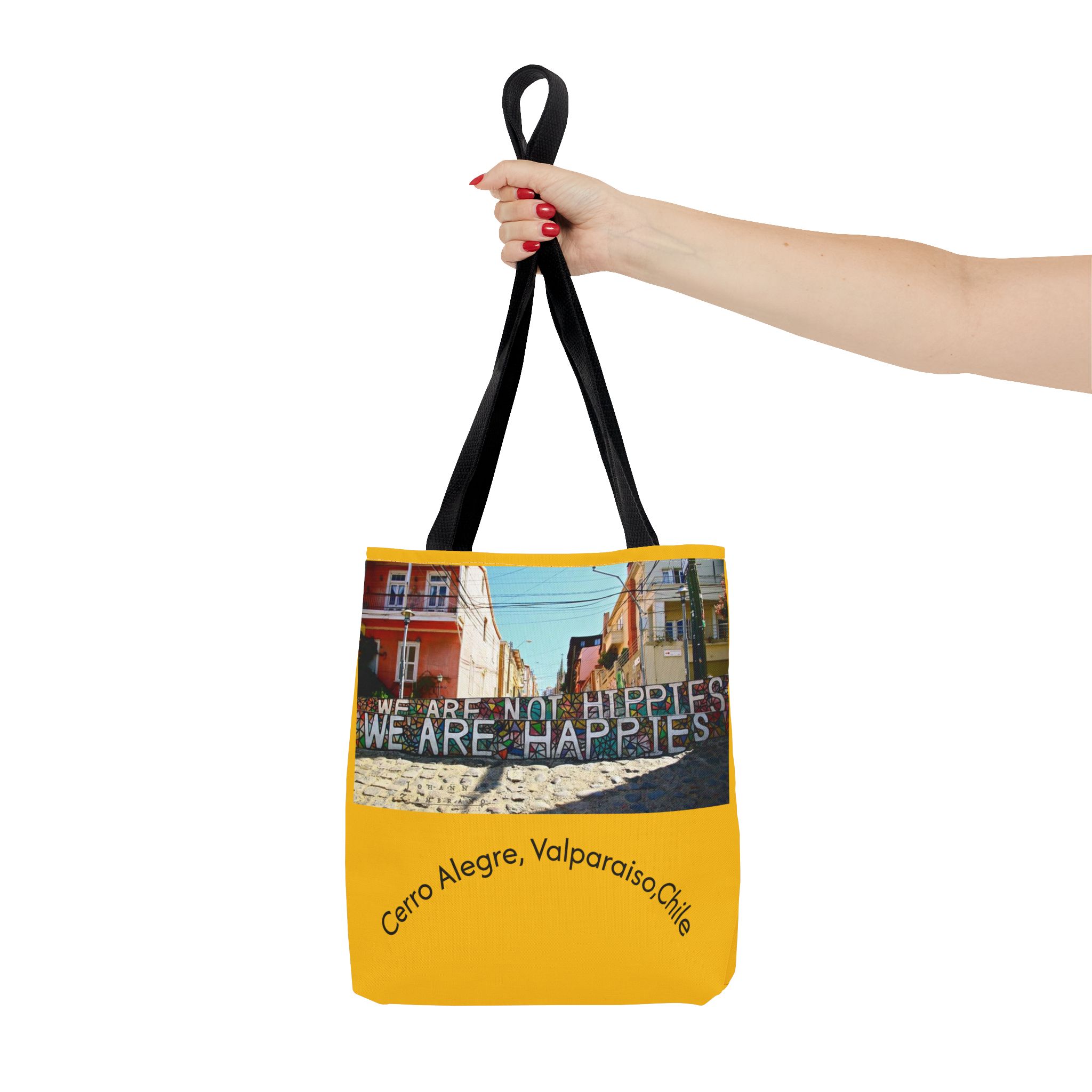 Yellow Statement Tote bag with Valparaiso Graphic. By Molanizzi
