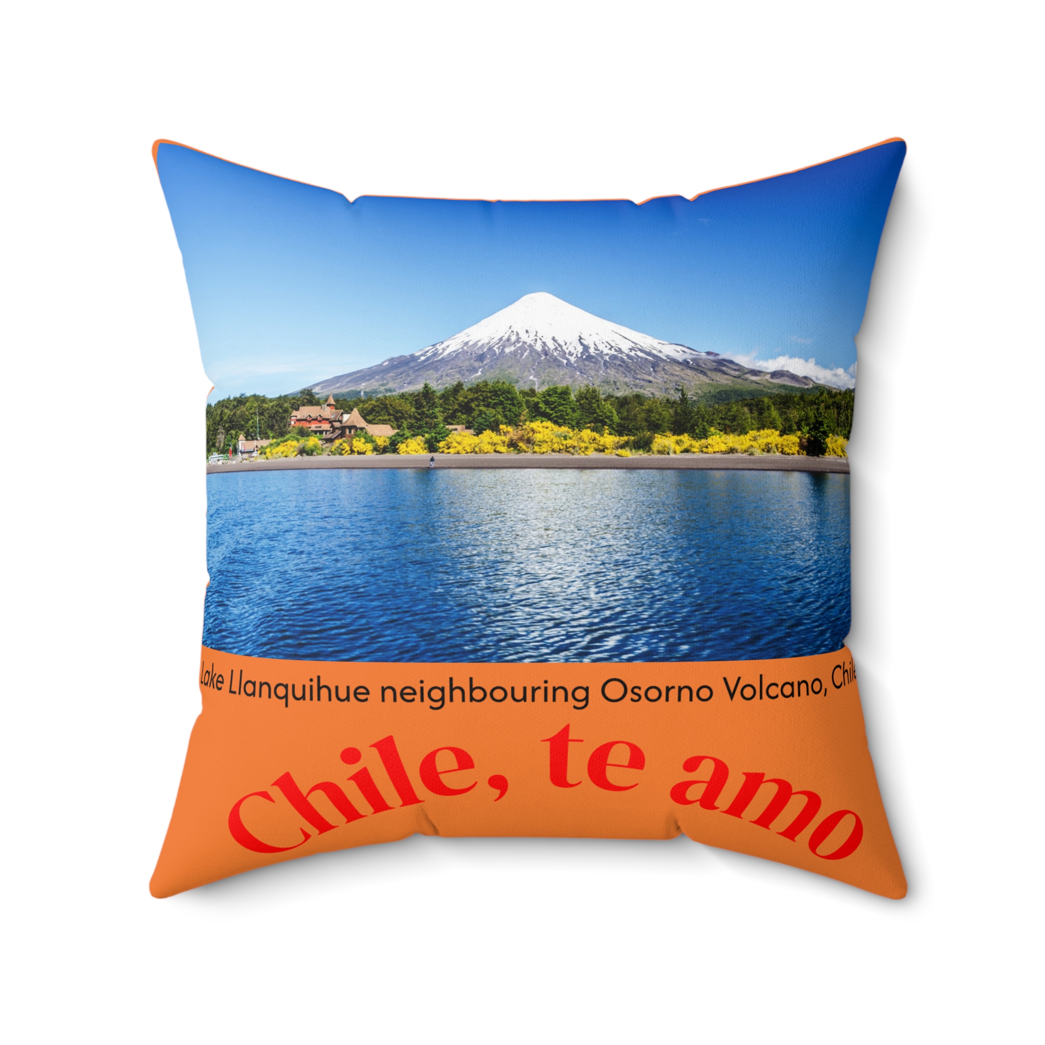 Decorative Couch Cushion Pillow with Chilean Volcano graphics. By Molanizzi